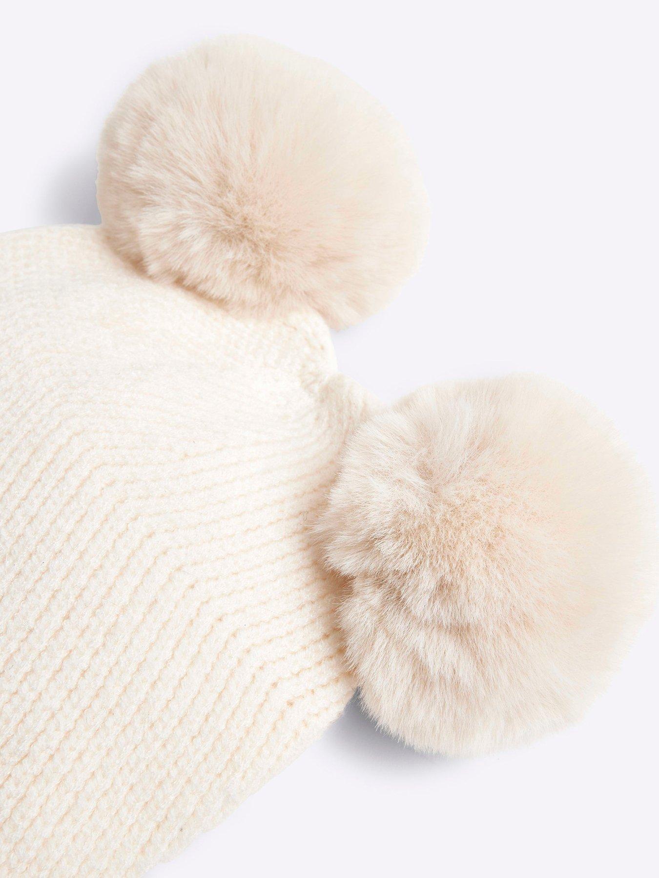 Image 4 of 4 of River Island Mini Mini Girls Pom Pom Beanie - Cream