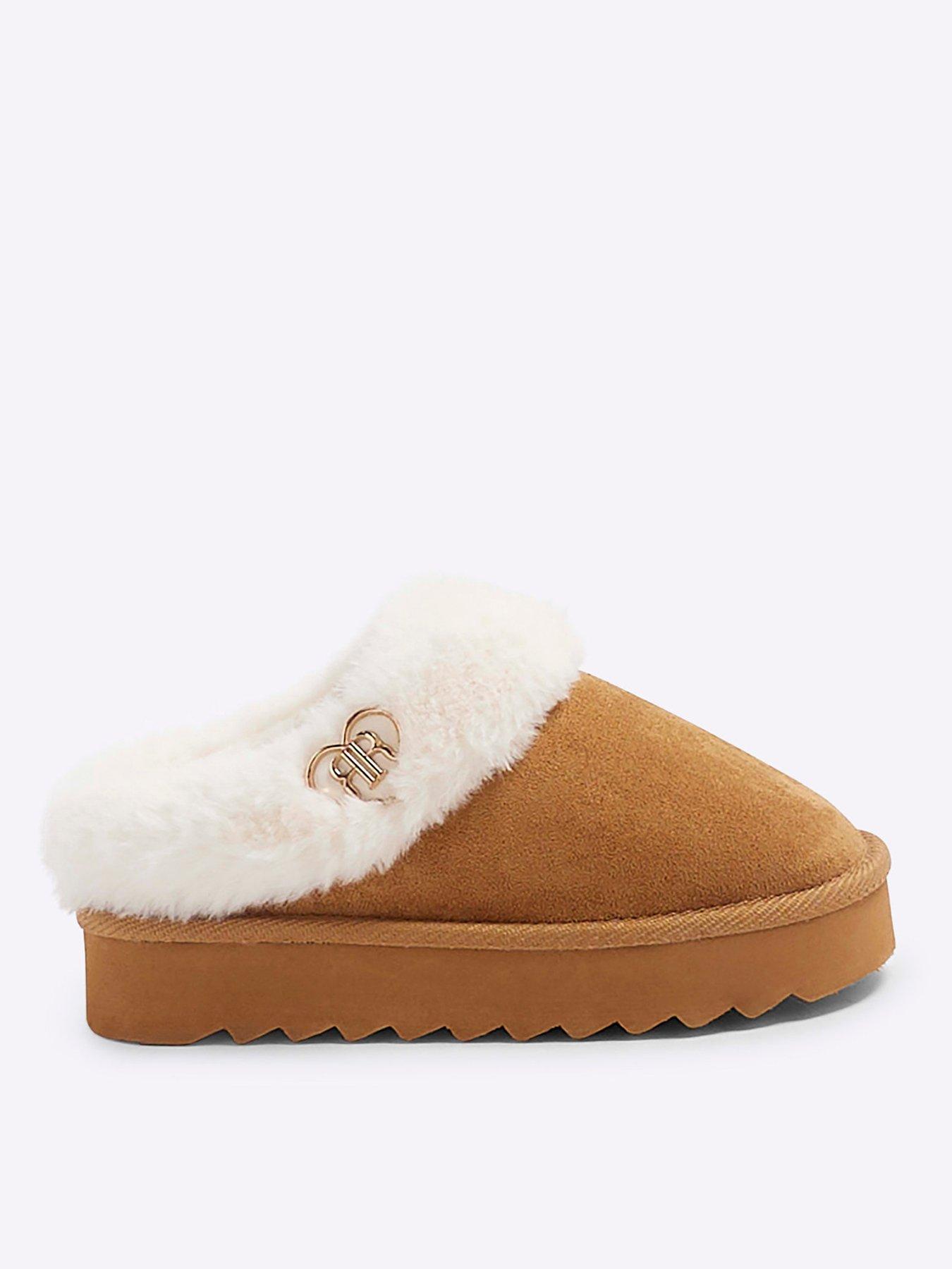 river-island-girls-faux-fur-closed-toe-slippers-beige