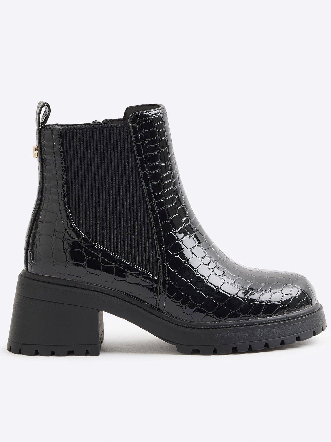River Island Girls Patent Black Heeled Boots