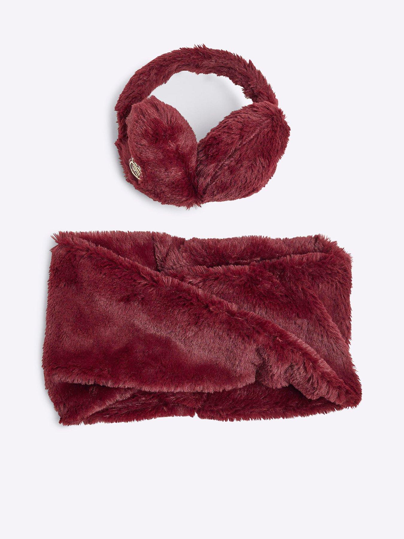 undefined Older Girl Faux Fur Ear Muff Hat And Snood Set - Red