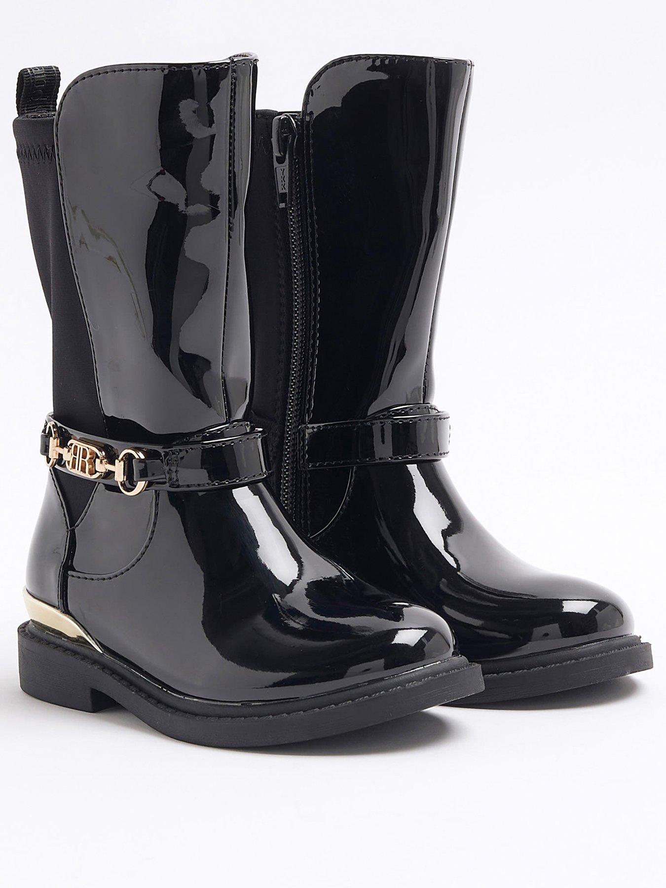 Image 2 of 5 of River Island Mini Patent Knee High Boots - Black