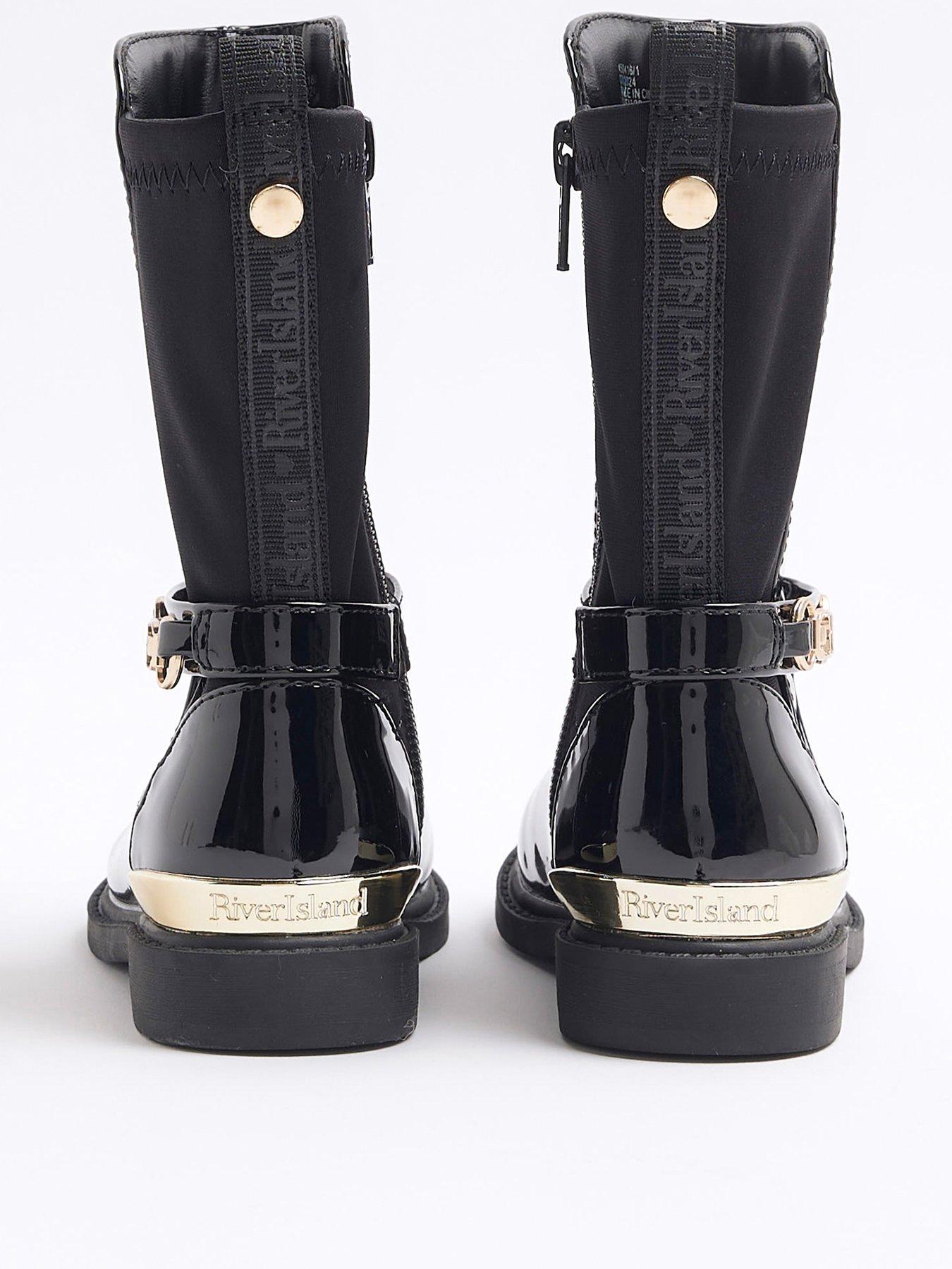 Image 3 of 5 of River Island Mini Patent Knee High Boots - Black