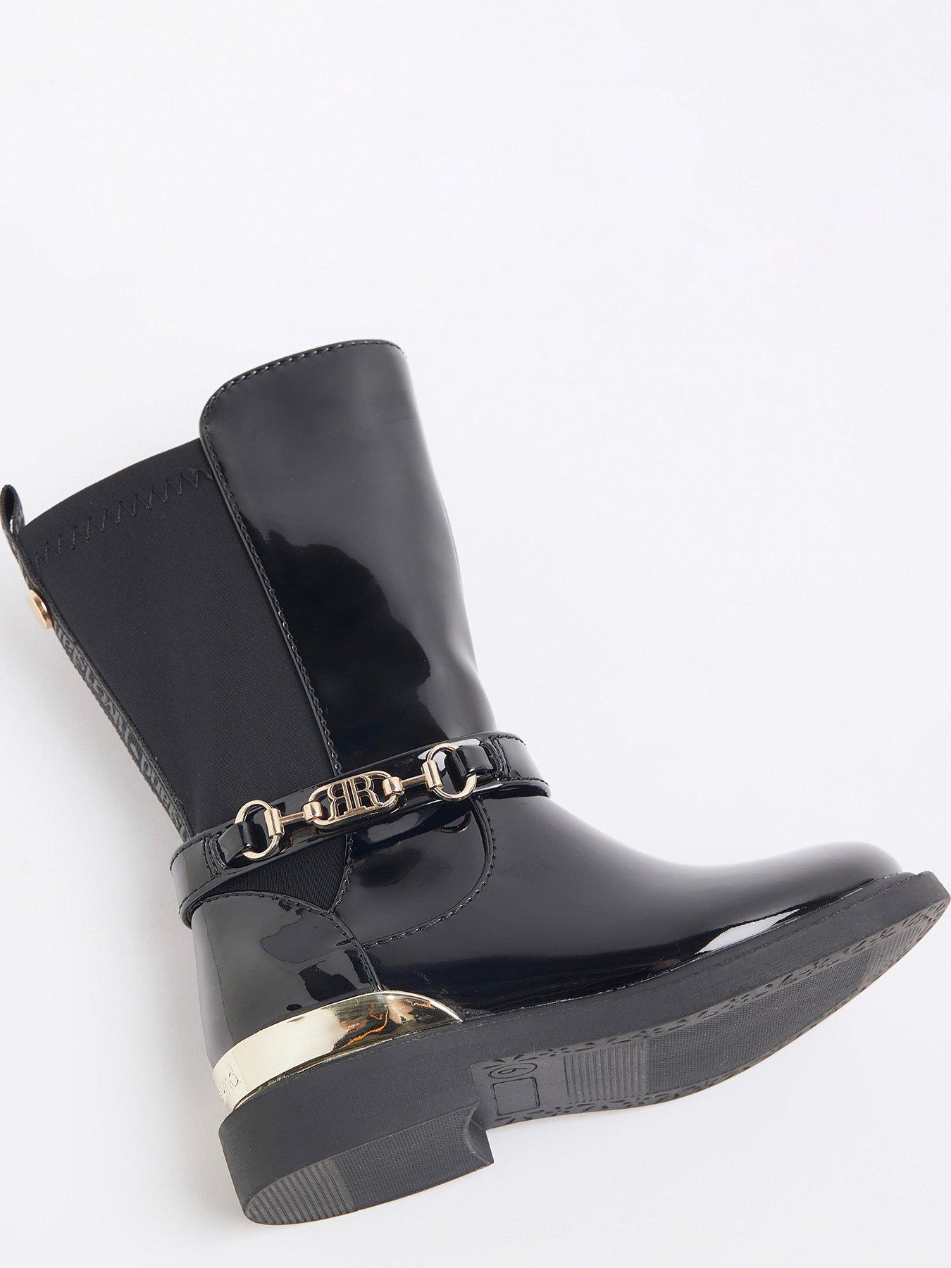 Image 4 of 5 of River Island Mini Patent Knee High Boots - Black