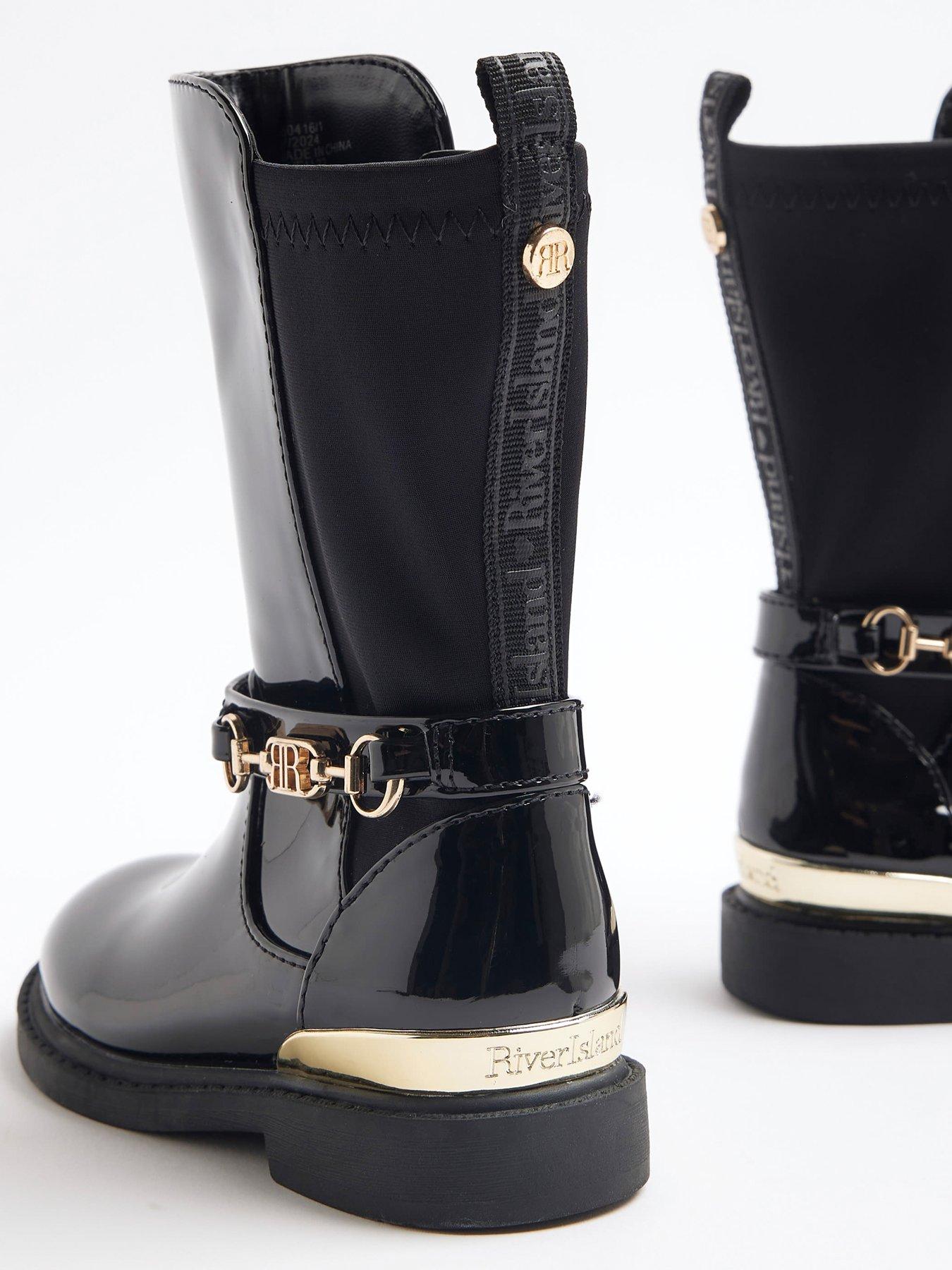 Image 5 of 5 of River Island Mini Patent Knee High Boots - Black