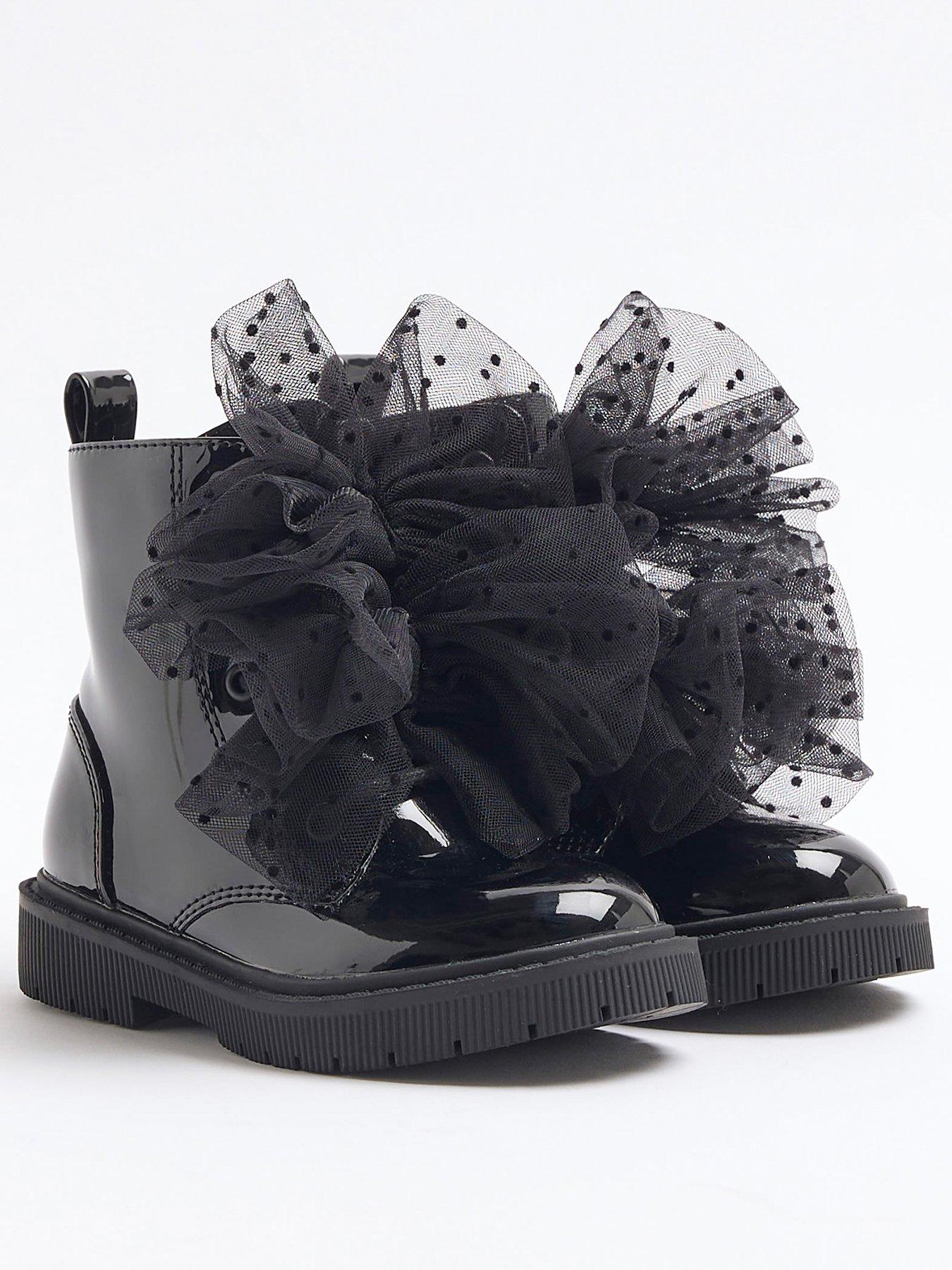 Image 2 of 5 of River Island Mini Patent Lace Up Boots - Black