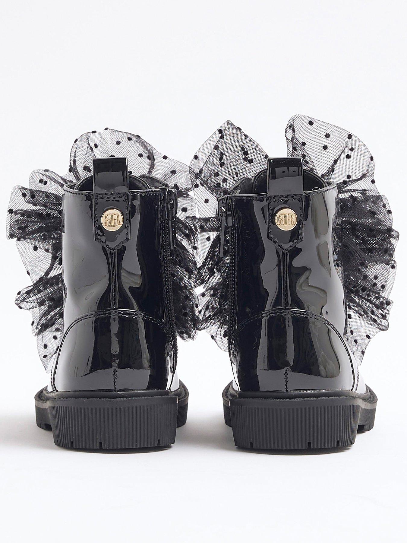 Image 3 of 5 of River Island Mini Patent Lace Up Boots - Black