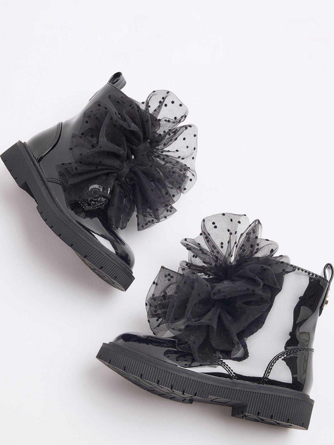 Image 4 of 5 of River Island Mini Patent Lace Up Boots - Black