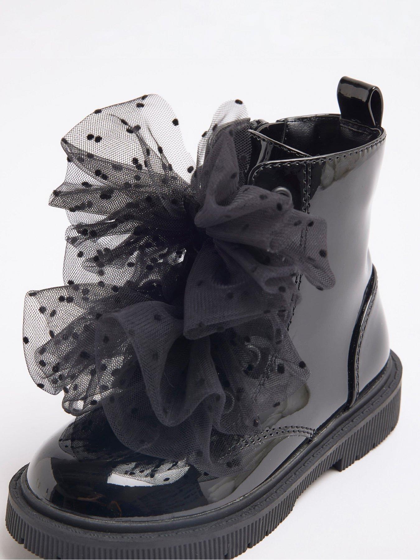 Image 5 of 5 of River Island Mini Patent Lace Up Boots - Black