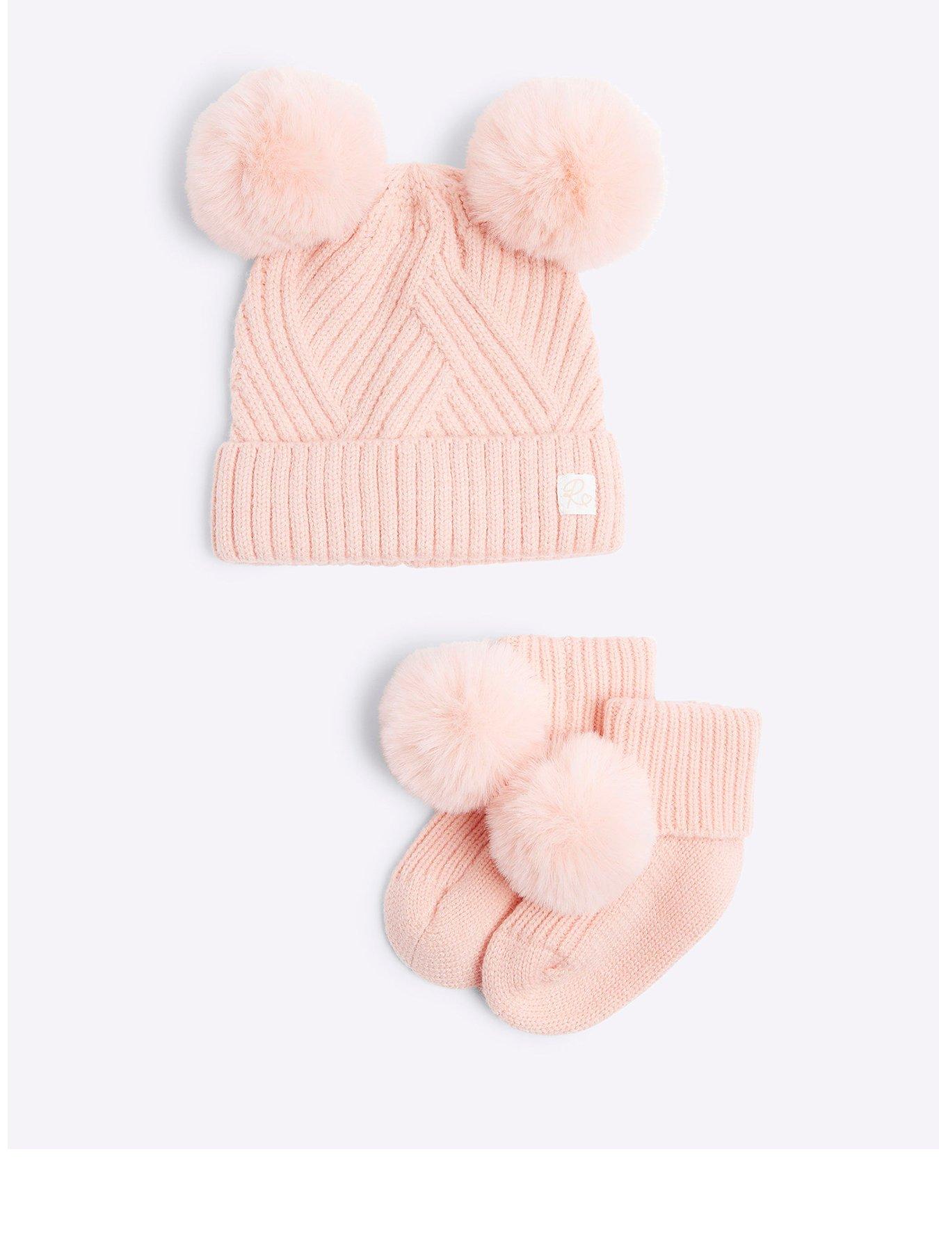 river-island-baby-baby-girl-knit-booties-and-hat-set-pinkfront