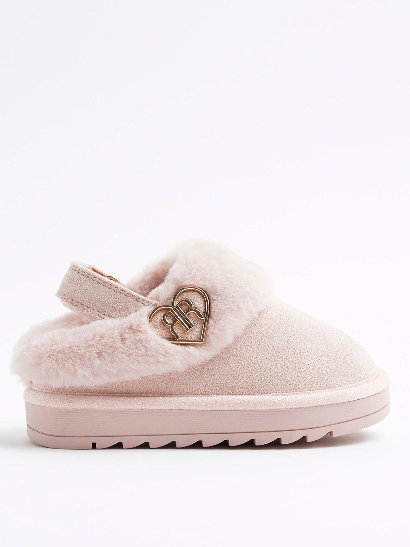 river-island-mini-mini-girls-agrave-faux-fur-closed-toe-slippers-pink