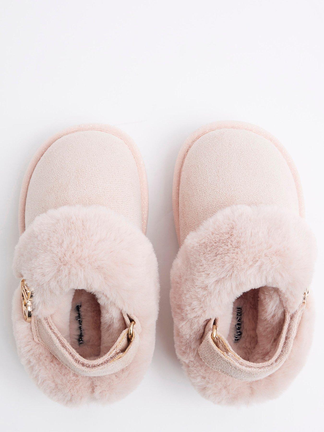 river-island-mini-mini-girls-agrave-faux-fur-closed-toe-slippers-pinkdetail