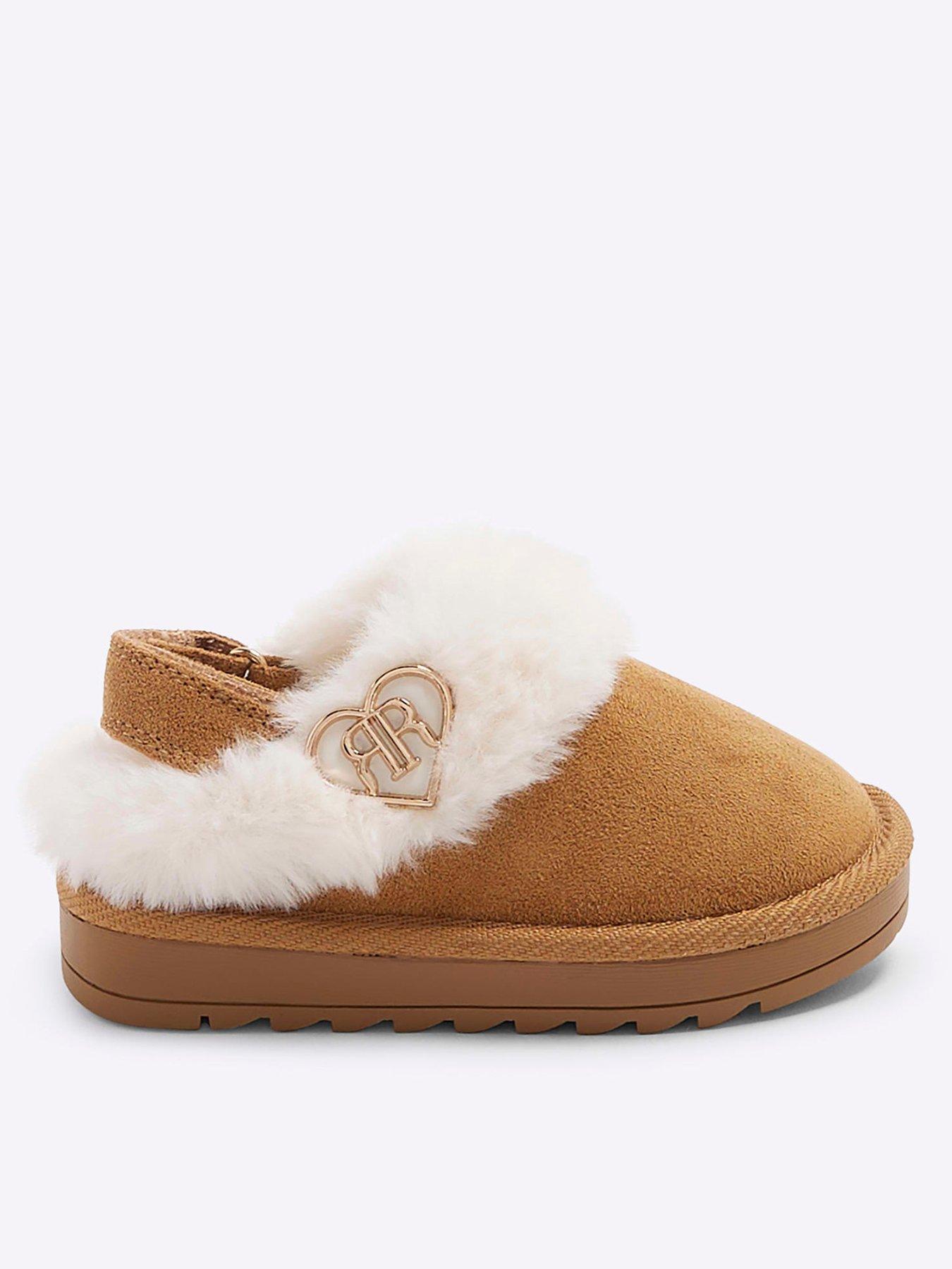 river-island-mini-girls-faux-fur-closed-toe-slippers-brown