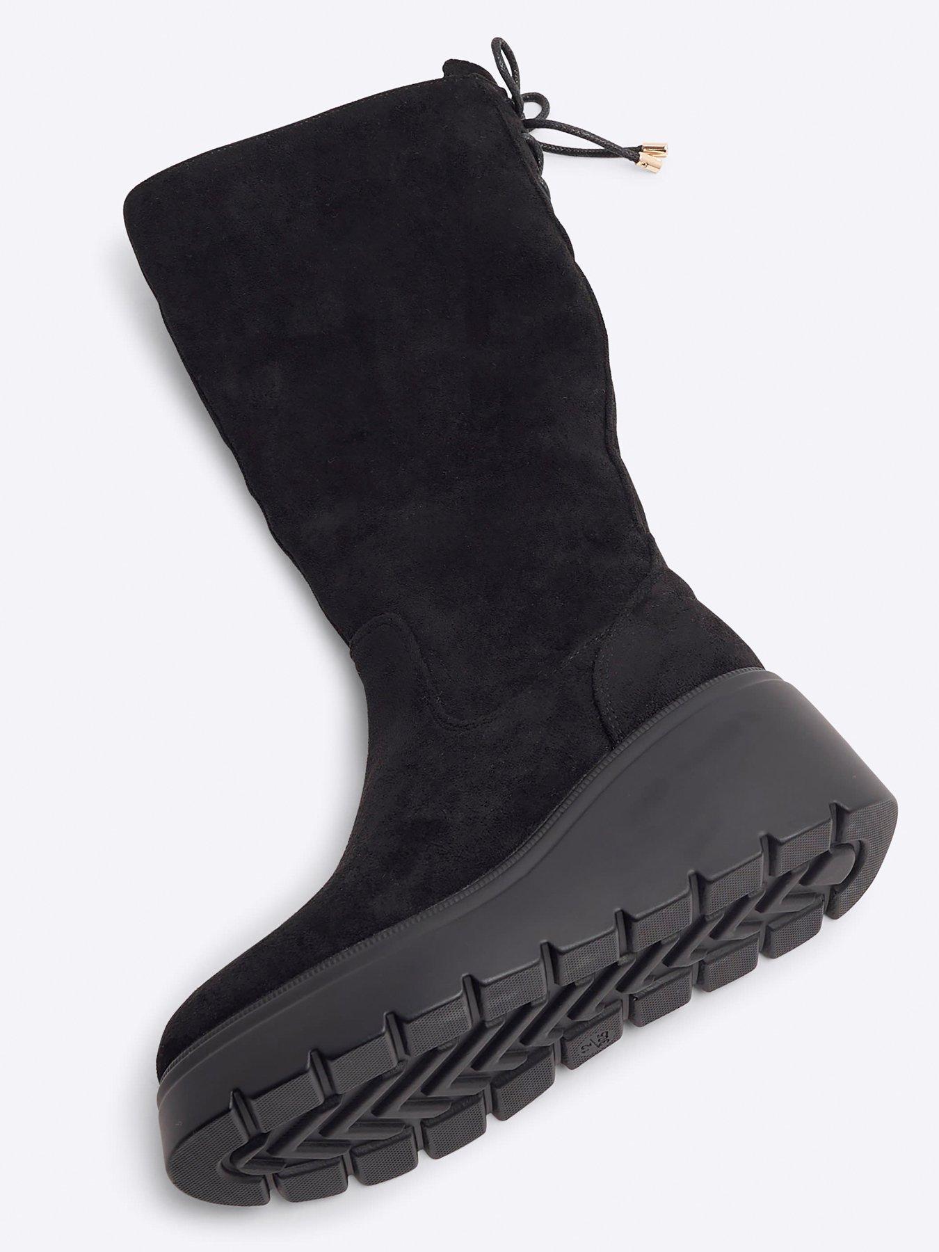 Image 4 of 5 of River Island Older Girl Suedette Wedge Knee High Boots - Black