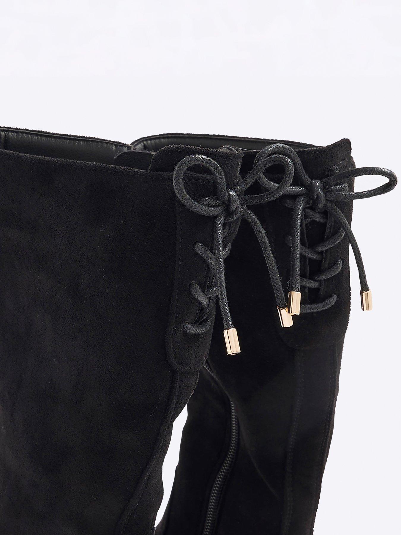 Image 5 of 5 of River Island Older Girl Suedette Wedge Knee High Boots - Black