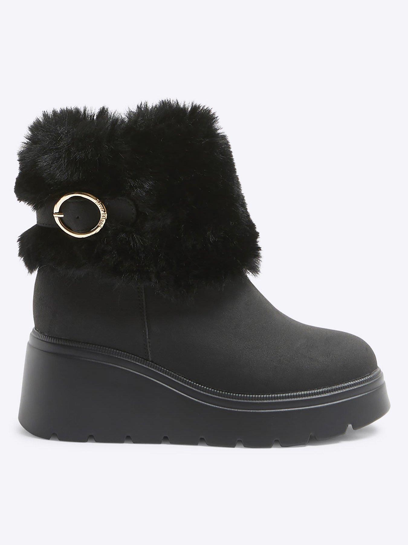 river-island-older-girl-pu-faux-fur-cuff-boot-black