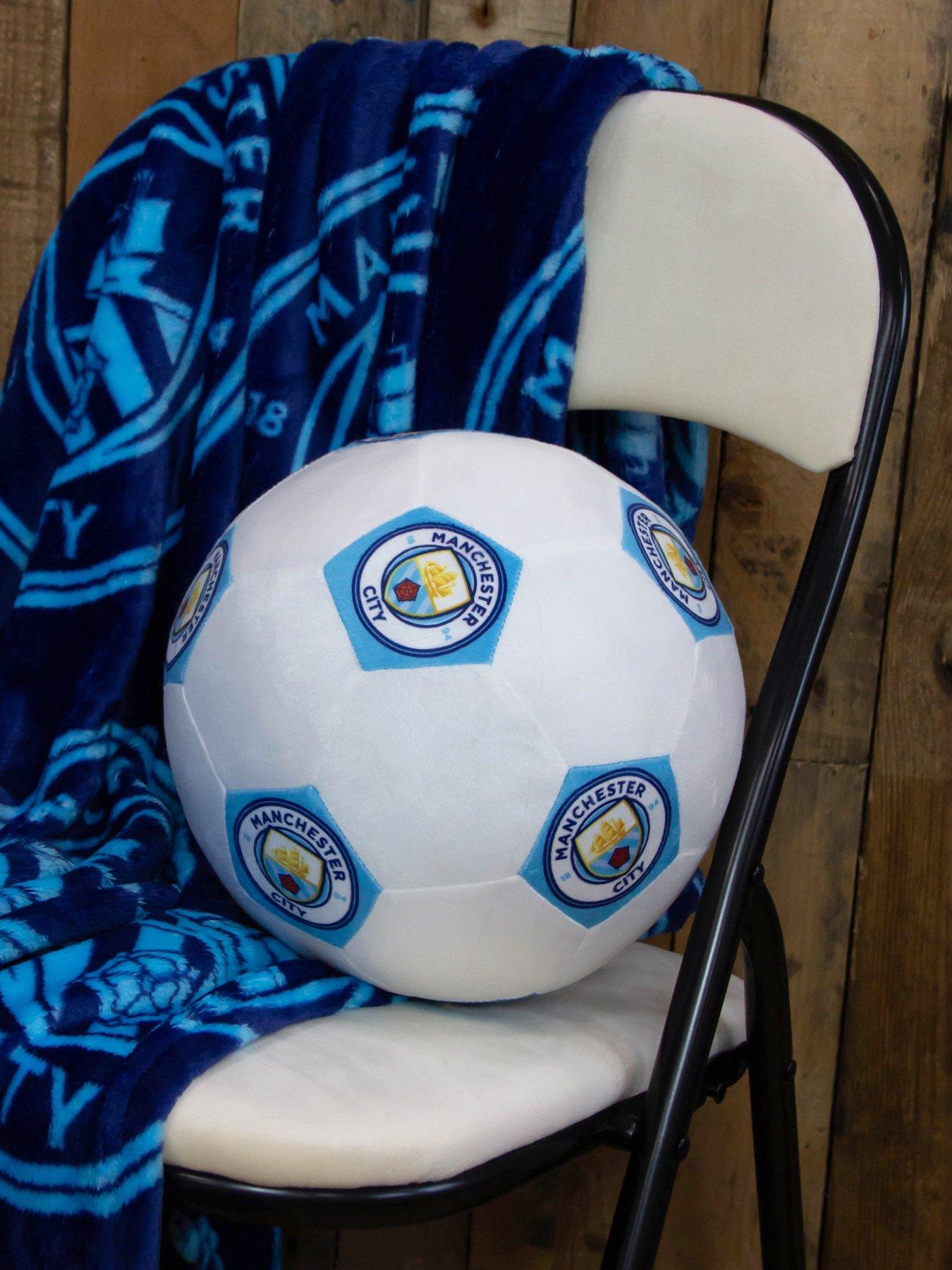 Manchester City Football Shaped Cushion - White/Blue