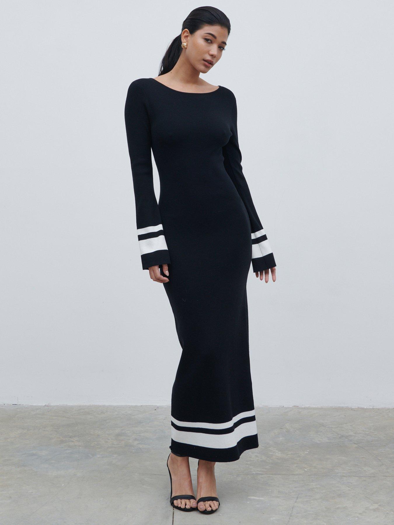 pretty-lavish-stripe-midaxi-knit-dress-black-amp-cream