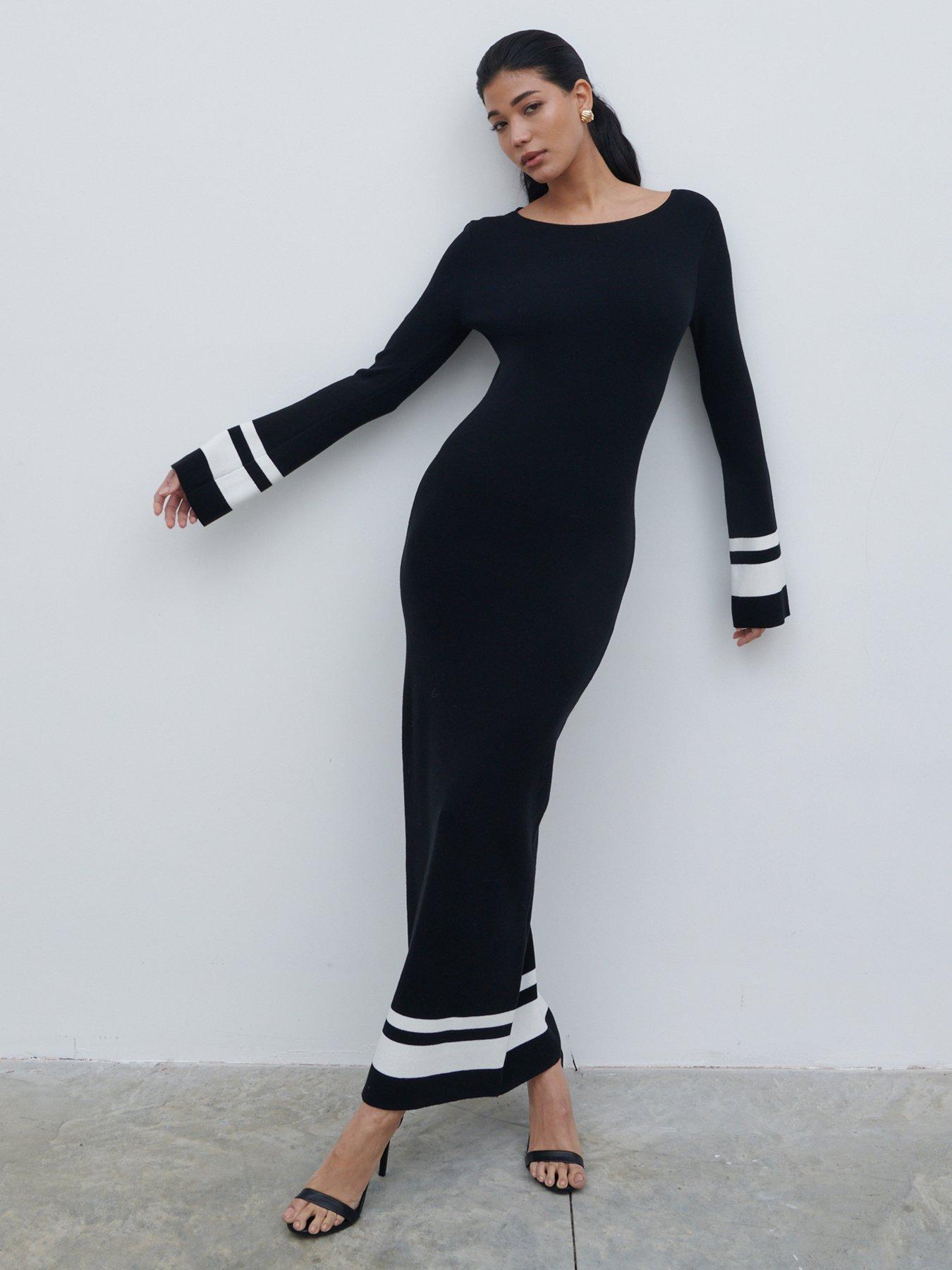 pretty-lavish-stripe-midaxi-knit-dress-black-amp-creamback