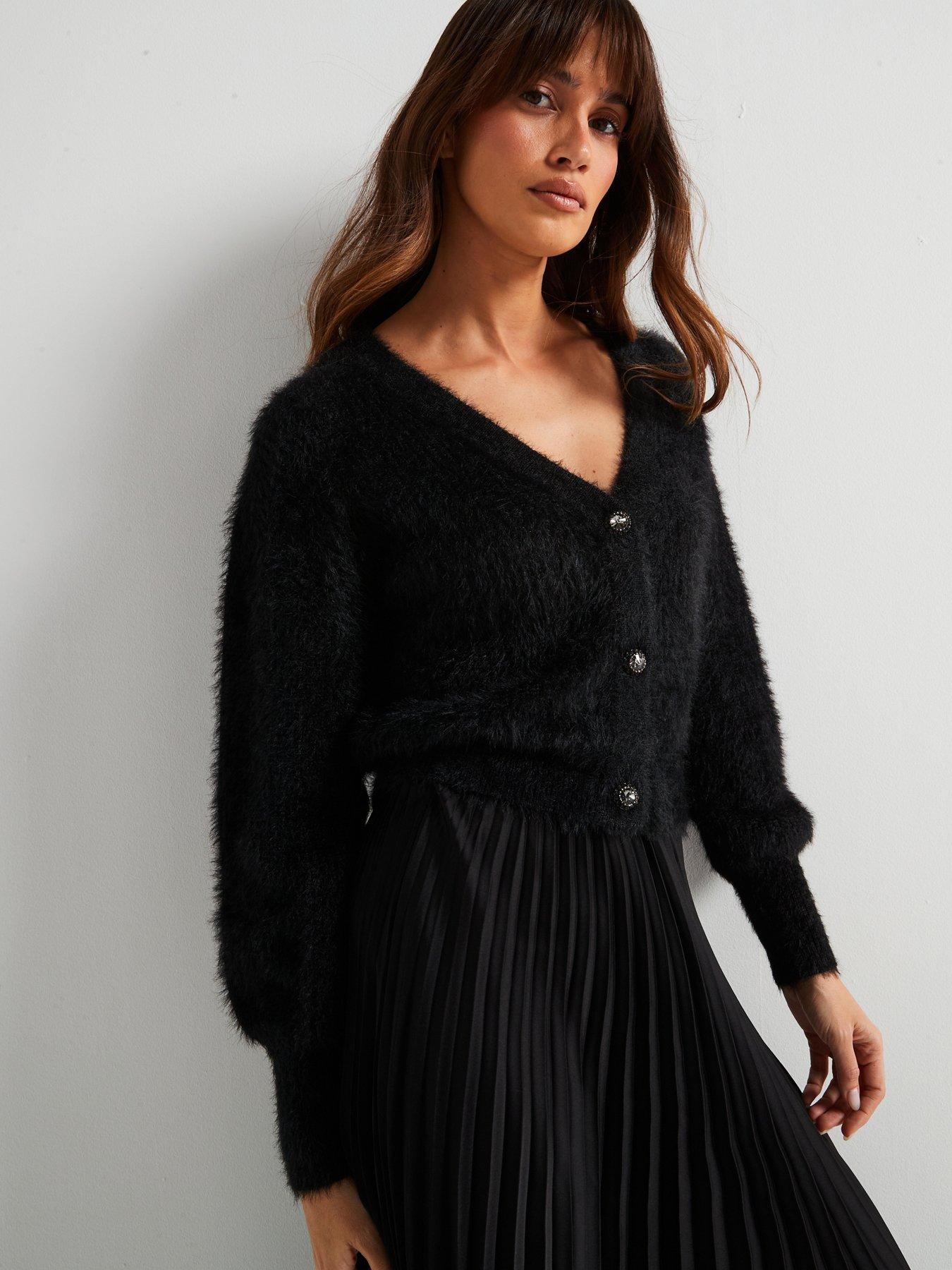 guess-keyla-long-sleeve-v-neck-cardi-sweater-blackfront