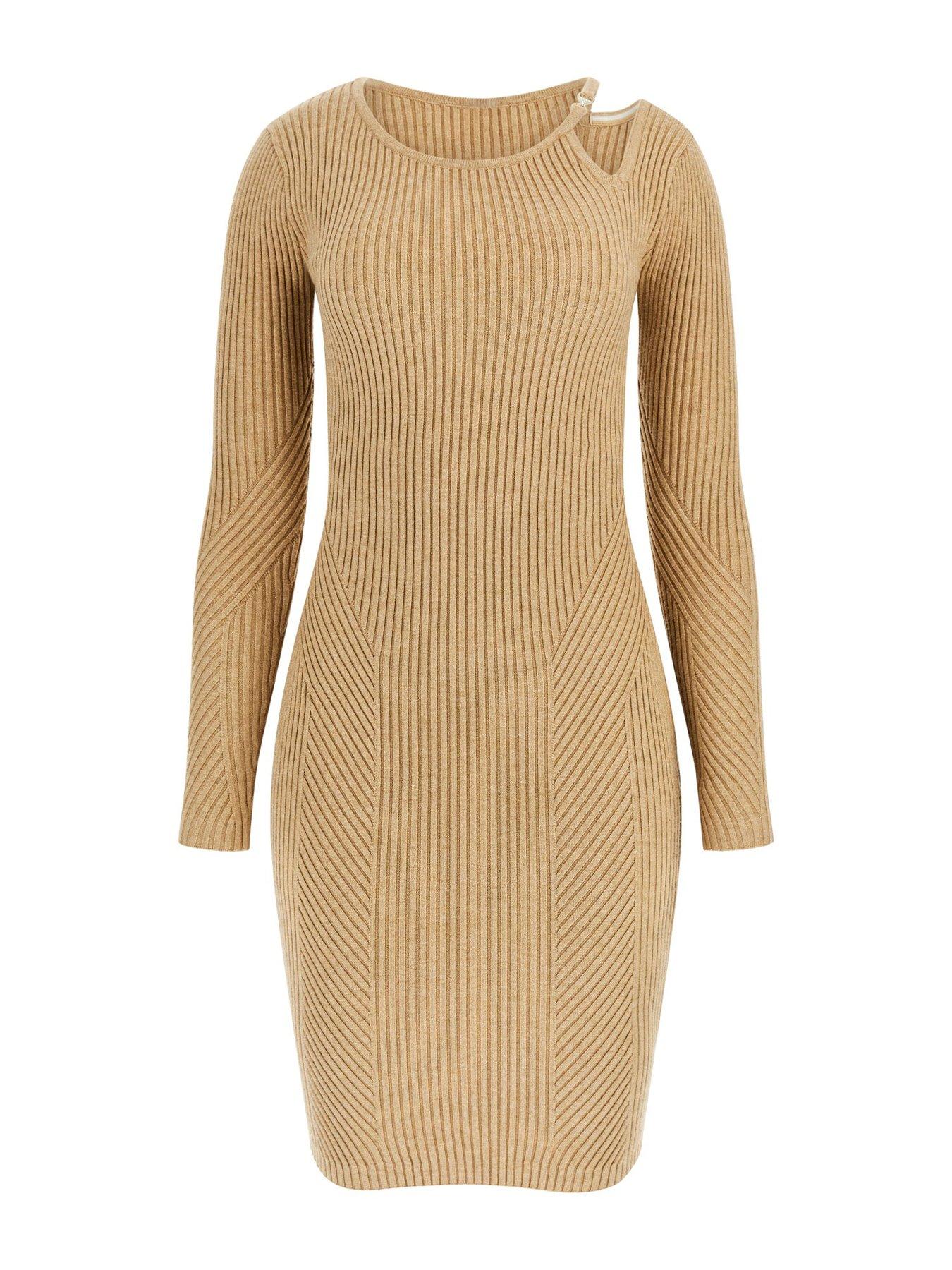 guess-vanessa-long-sleeve-cut-out-jumper-dress-brown