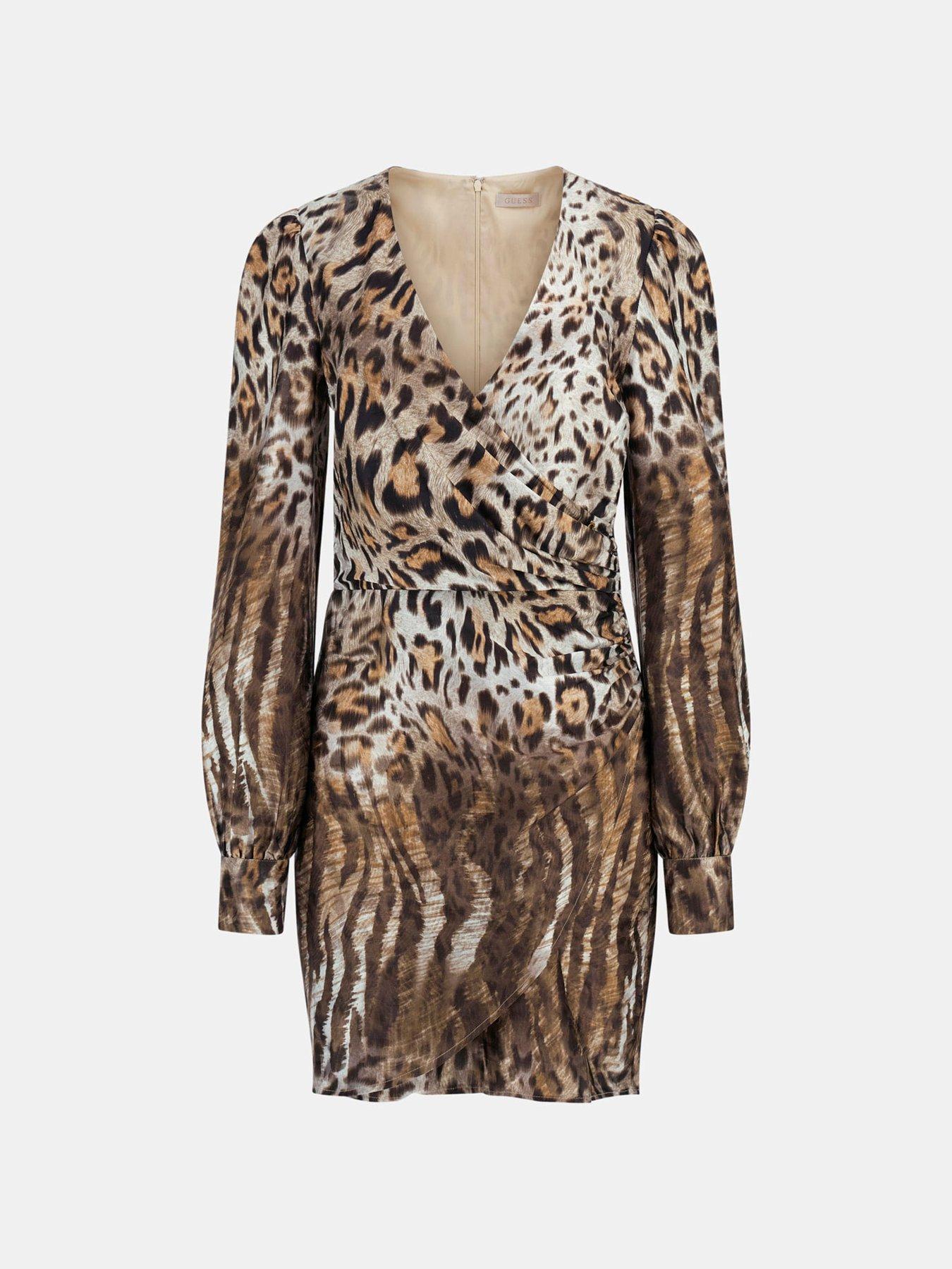 Guess Marion Leopard Print Wrap Mini Dress Brown Very Ireland