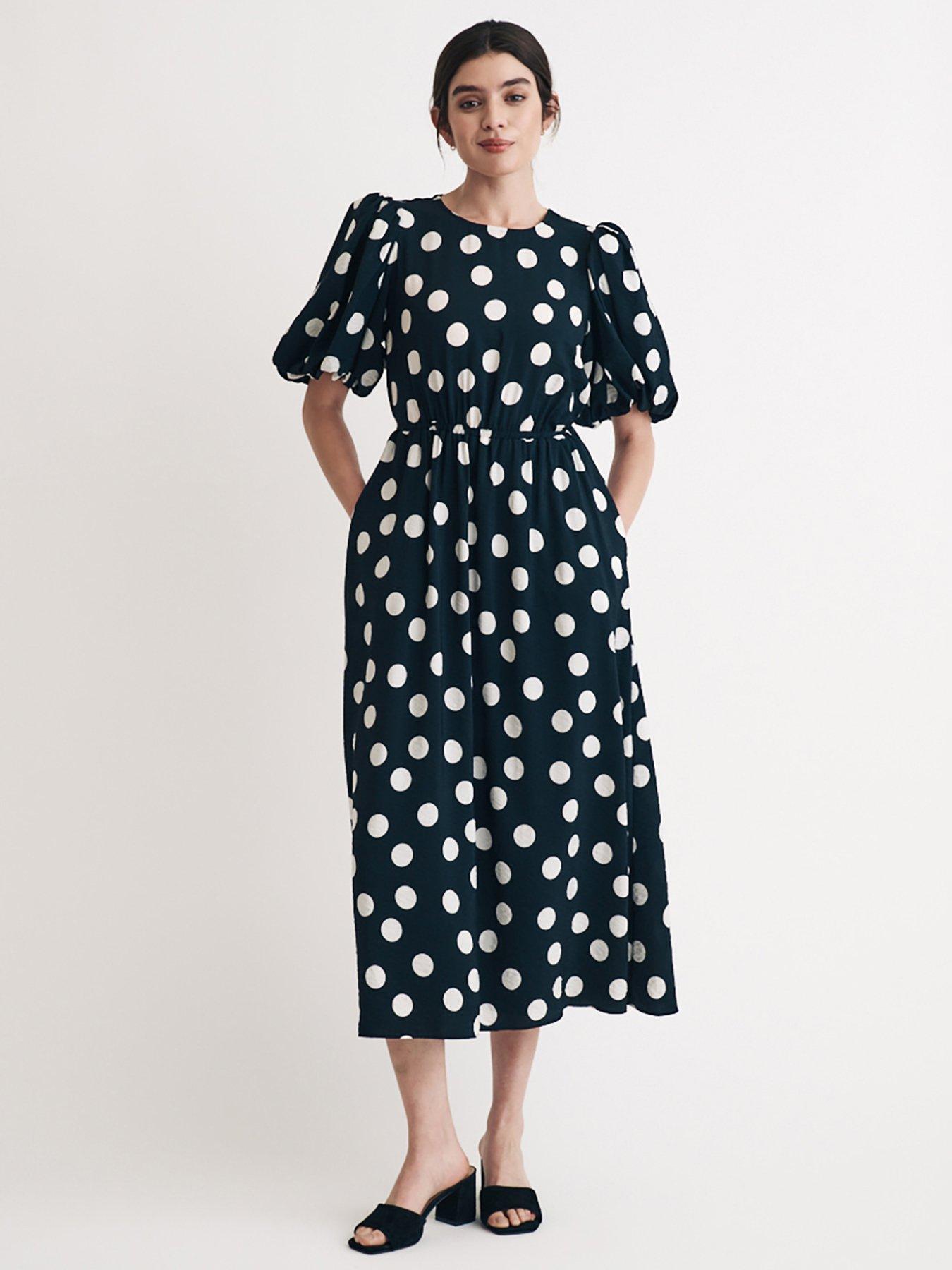 nobodys-child-puff-sleeve-polka-dot-midi-dress-black