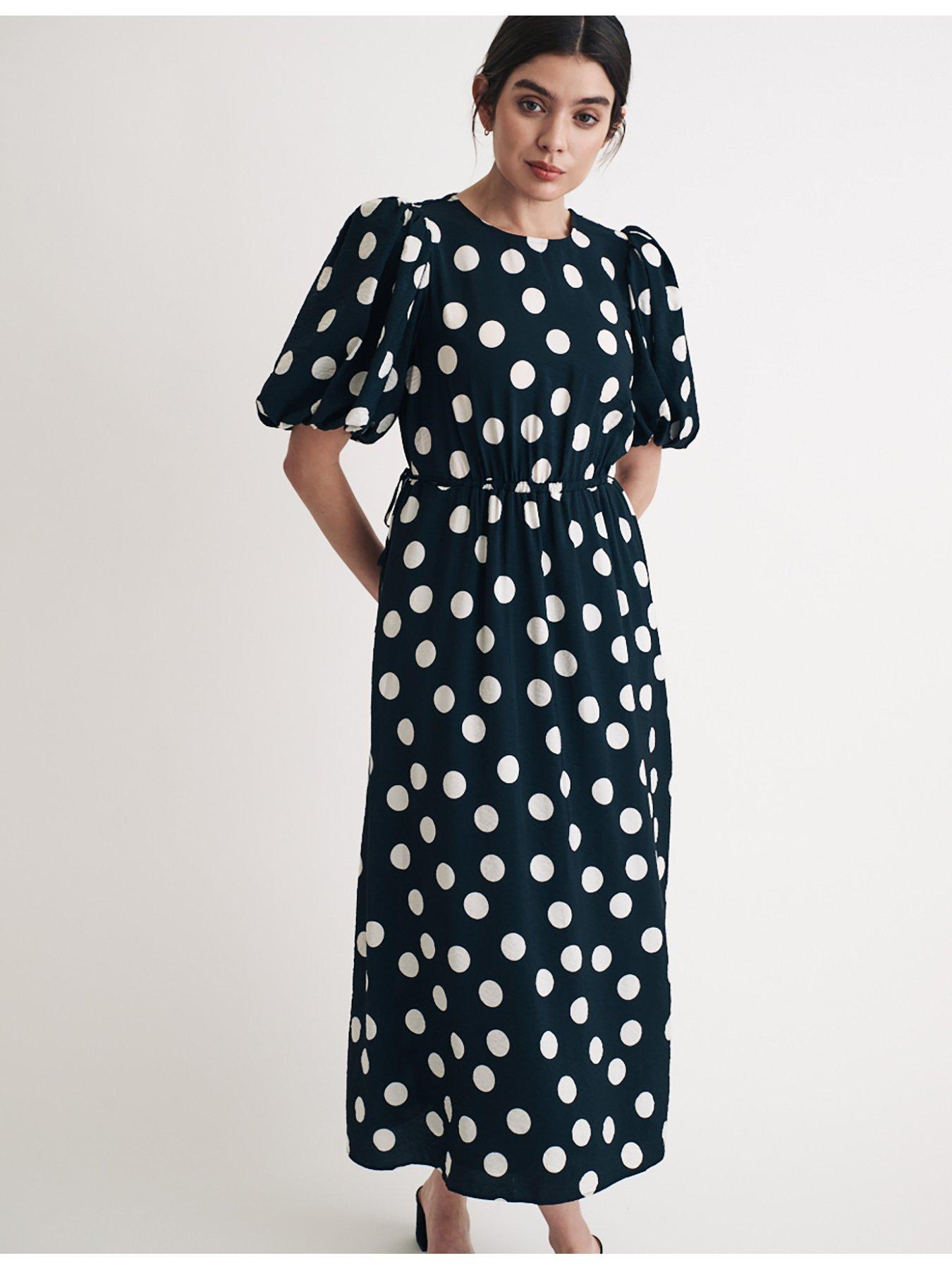 nobodys-child-puff-sleeve-polka-dot-midi-dress-blackoutfit