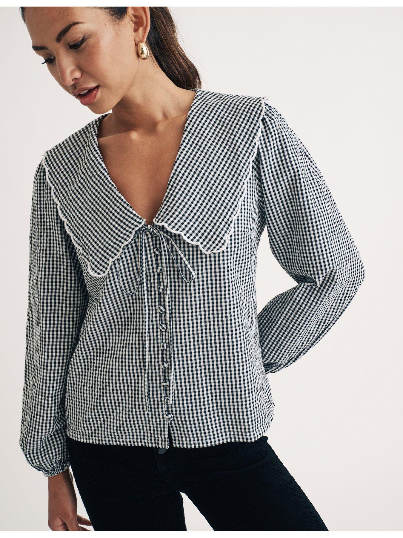 nobodys-child-gingham-print-collar-detail-long-sleeve-blouse-black-multiback