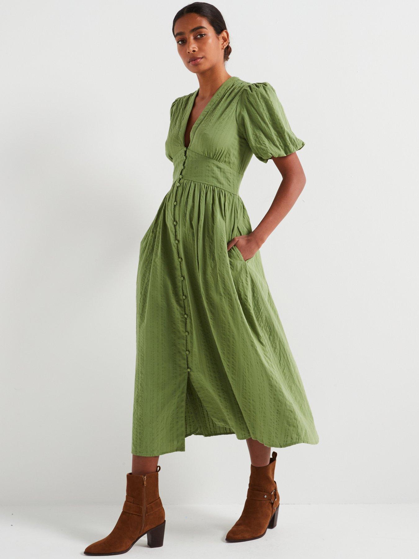 nobodys-child-button-down-puff-sleeve-midi-dress-greenback