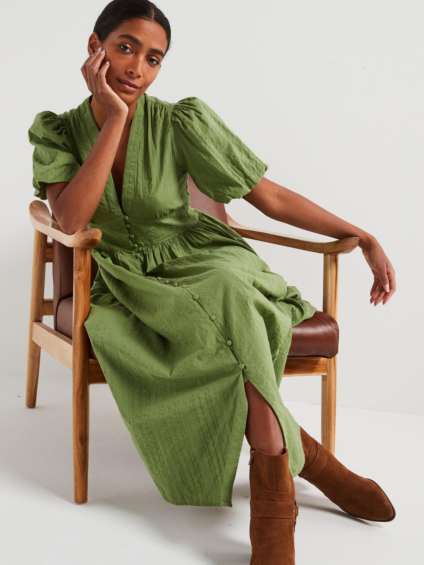 nobodys-child-button-down-puff-sleeve-midi-dress-greendetail