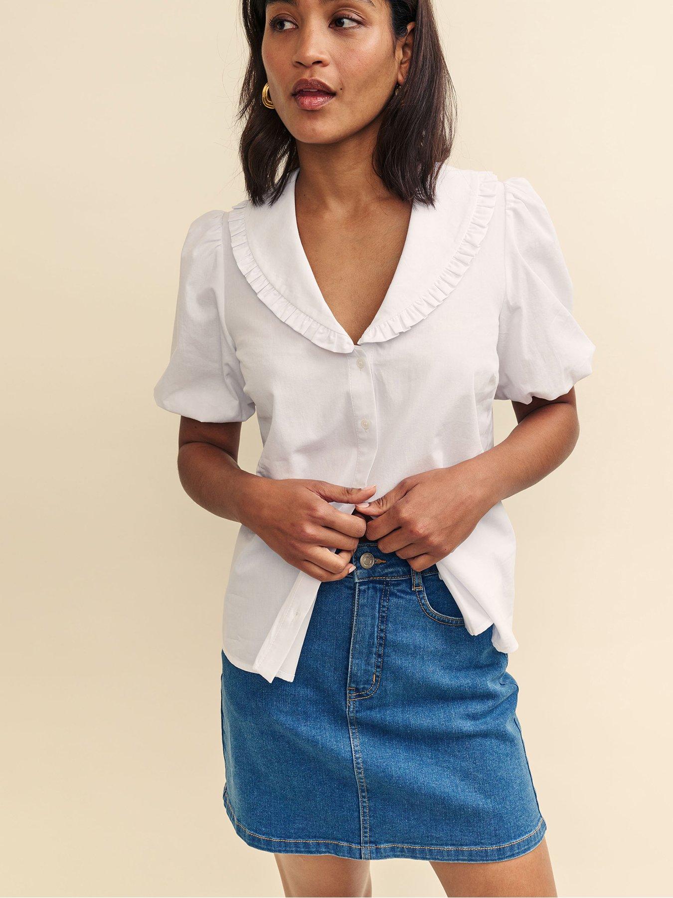 nobodys-child-puff-sleeve-v-neck-blouse-whiteoutfit