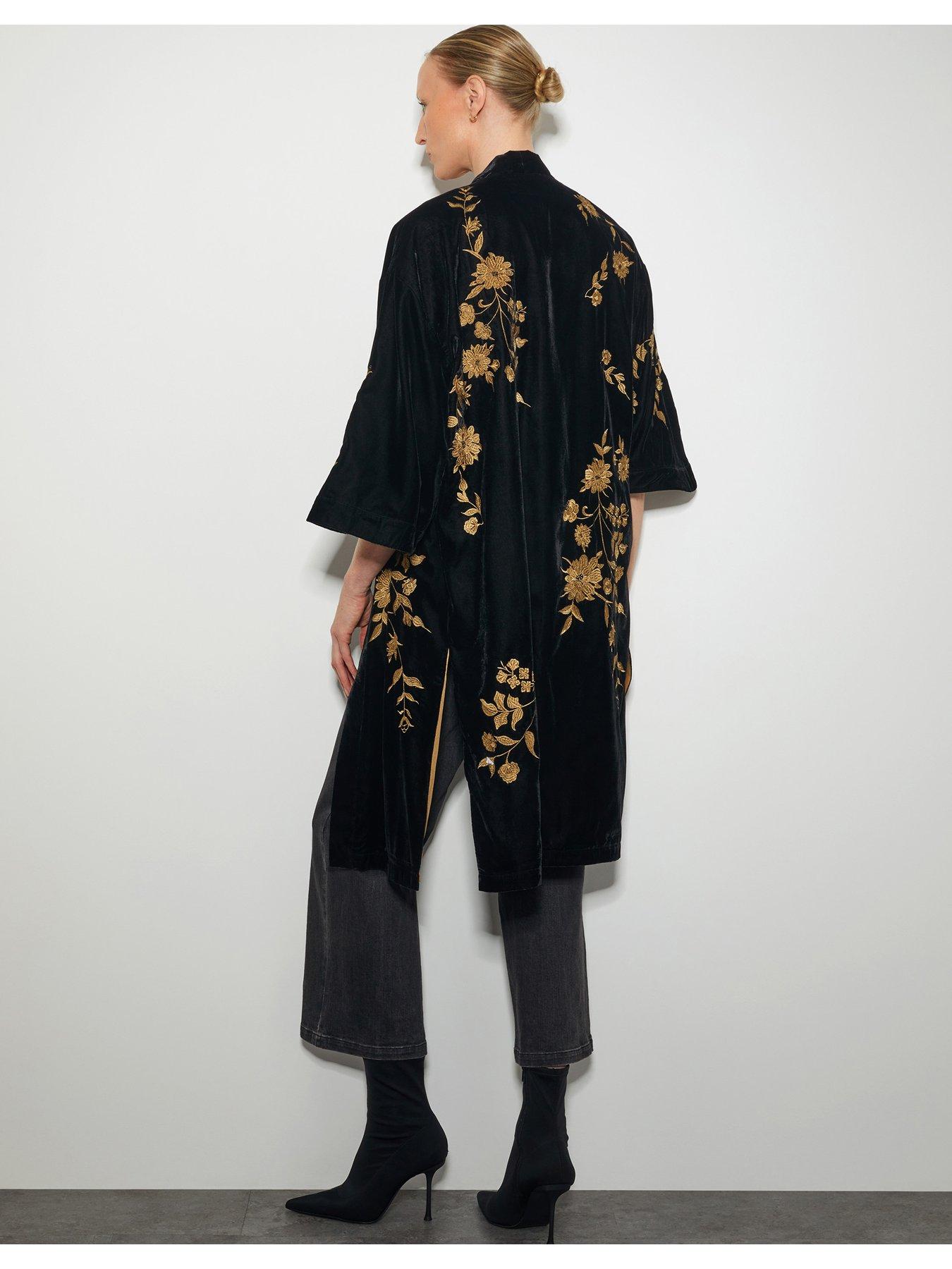 Image 2 of 6 of Monsoon Kendra Velvet Kimono - Black