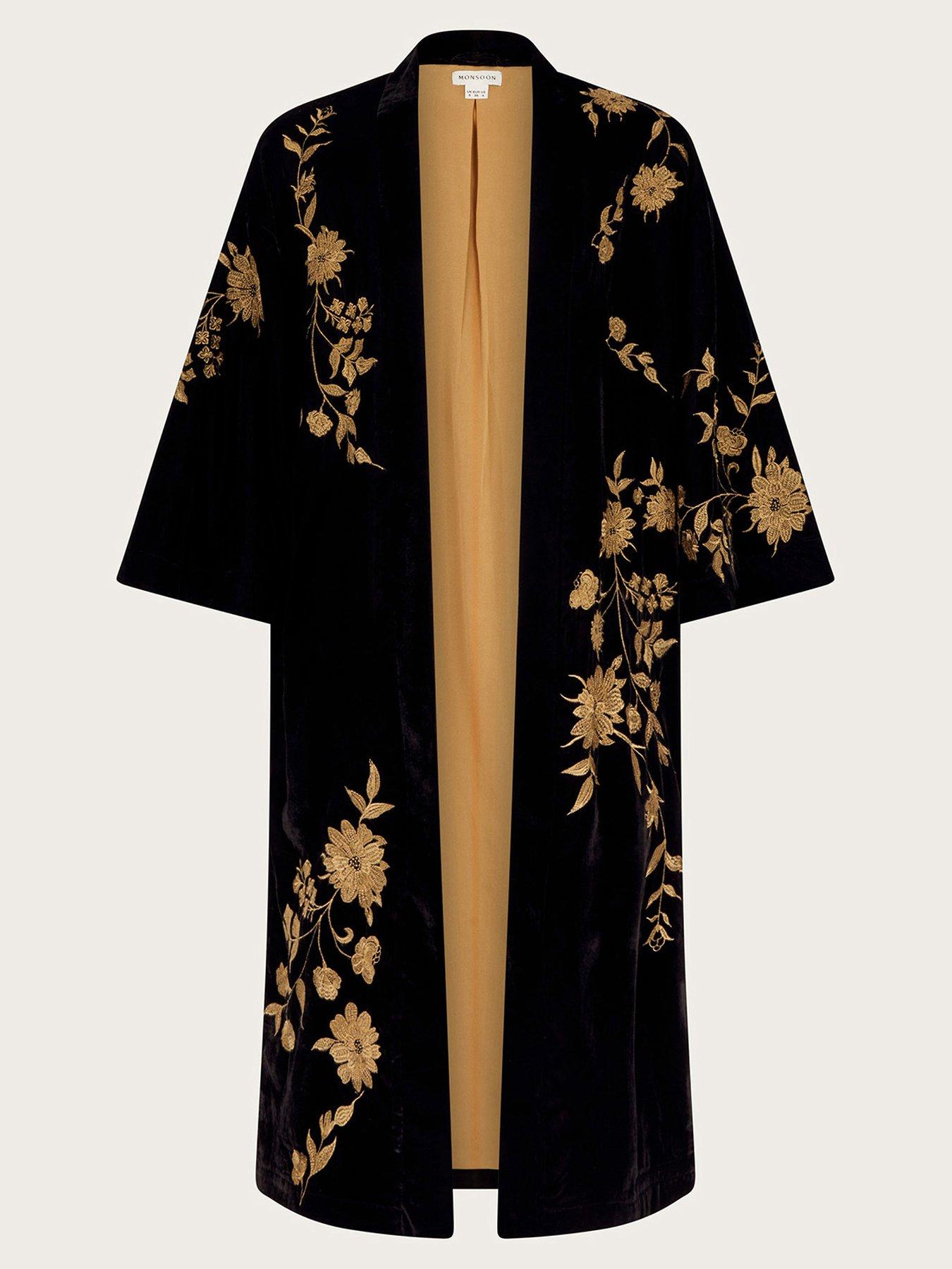 Image 3 of 6 of Monsoon Kendra Velvet Kimono - Black