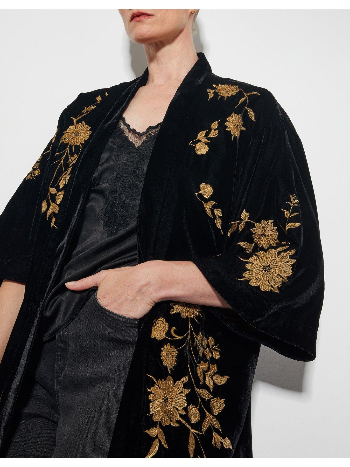Image 4 of 6 of Monsoon Kendra Velvet Kimono - Black