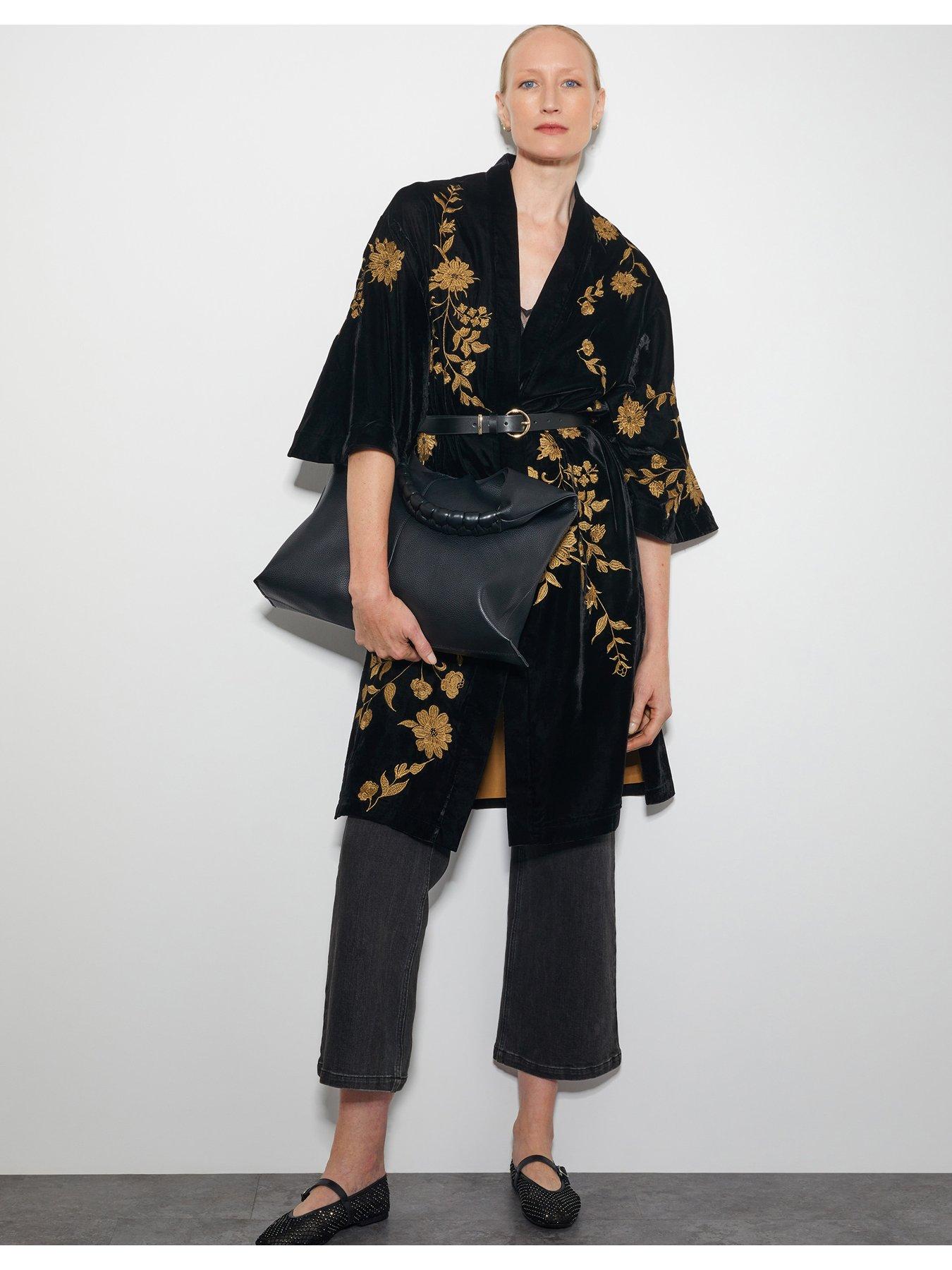 Image 6 of 6 of Monsoon Kendra Velvet Kimono - Black