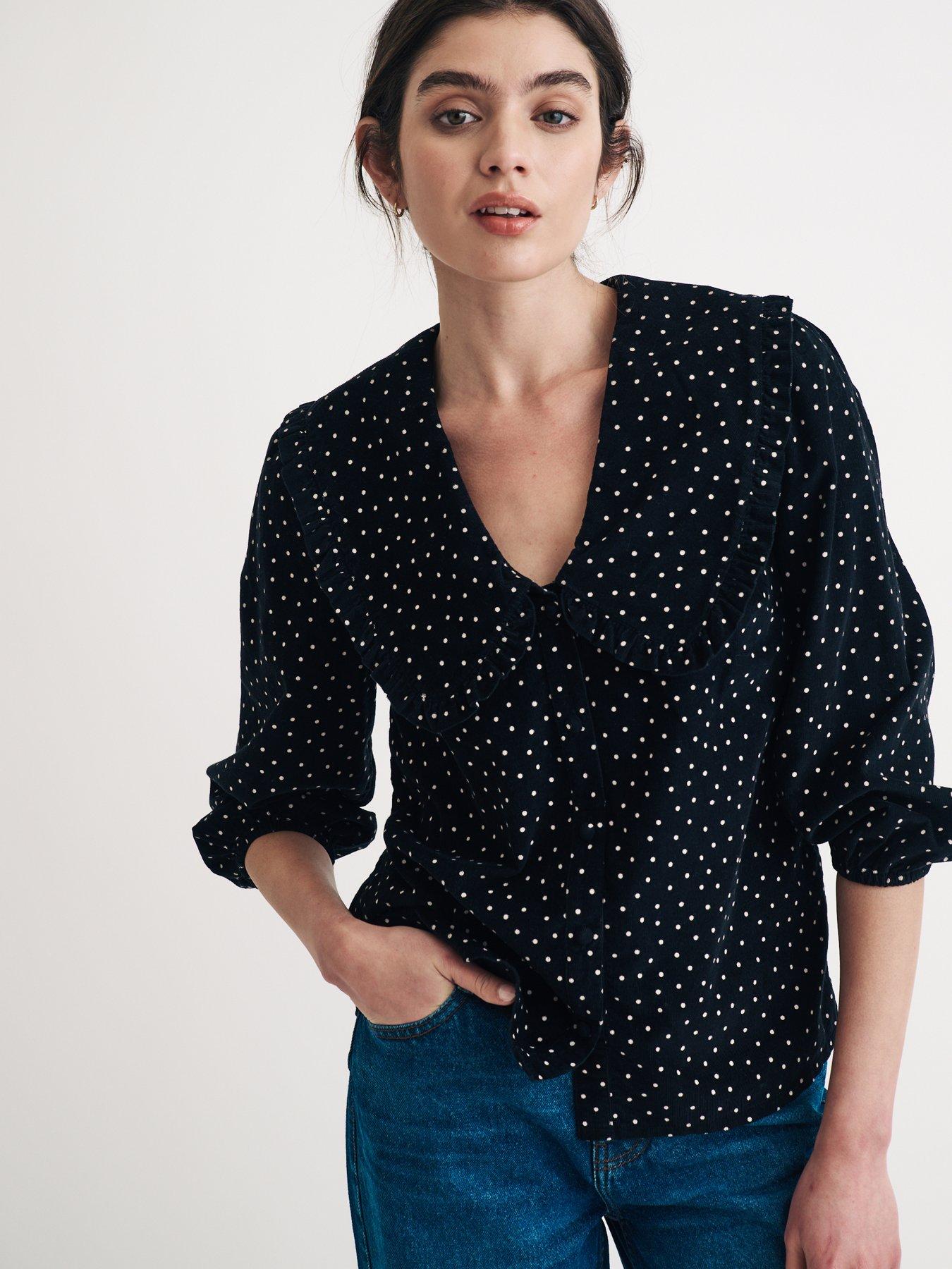 nobodys-child-polka-dot-v-neck-collar-detail-blouse-multi