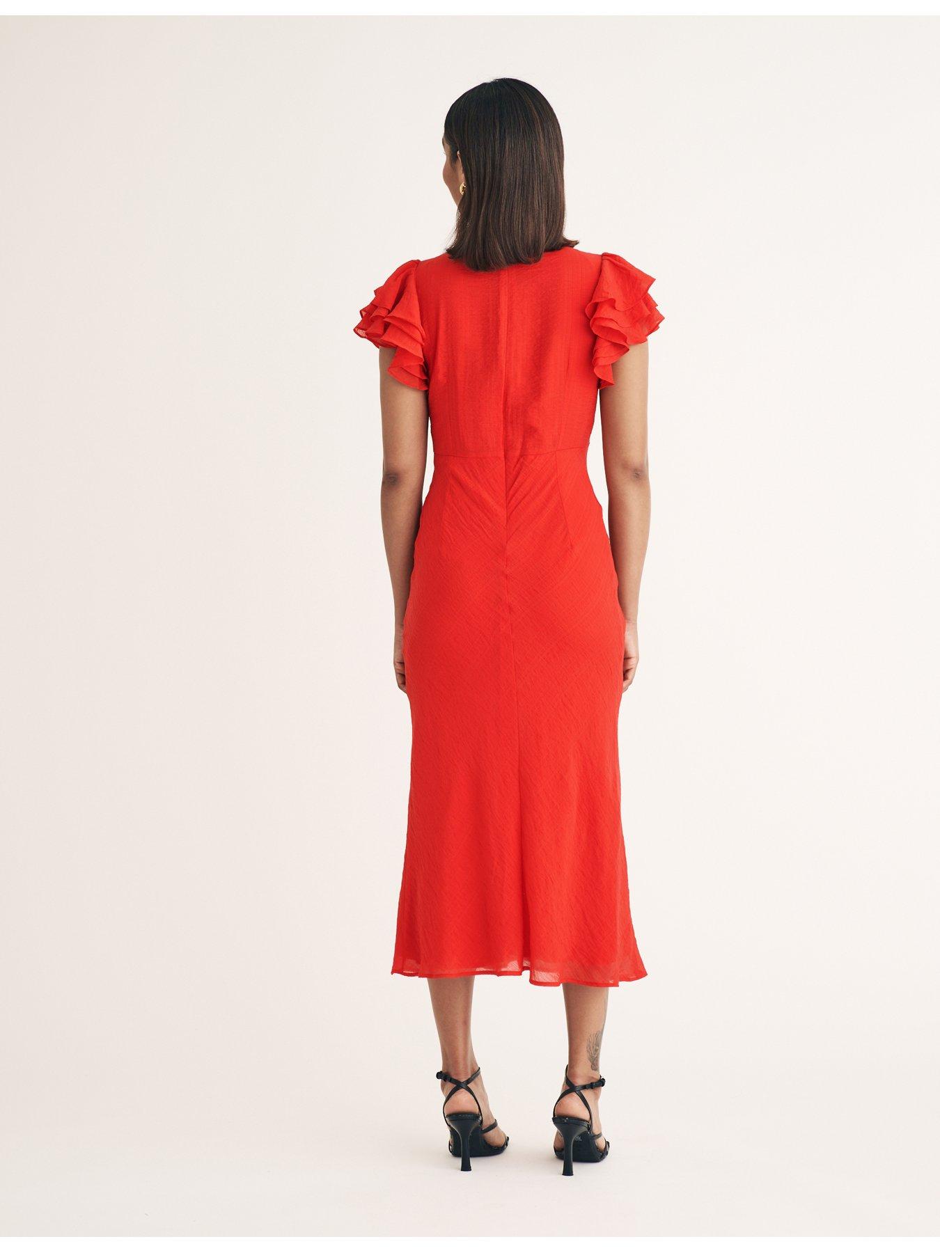 nobodys-child-v-neck-frill-sleeve-midi-dress-redstillFront