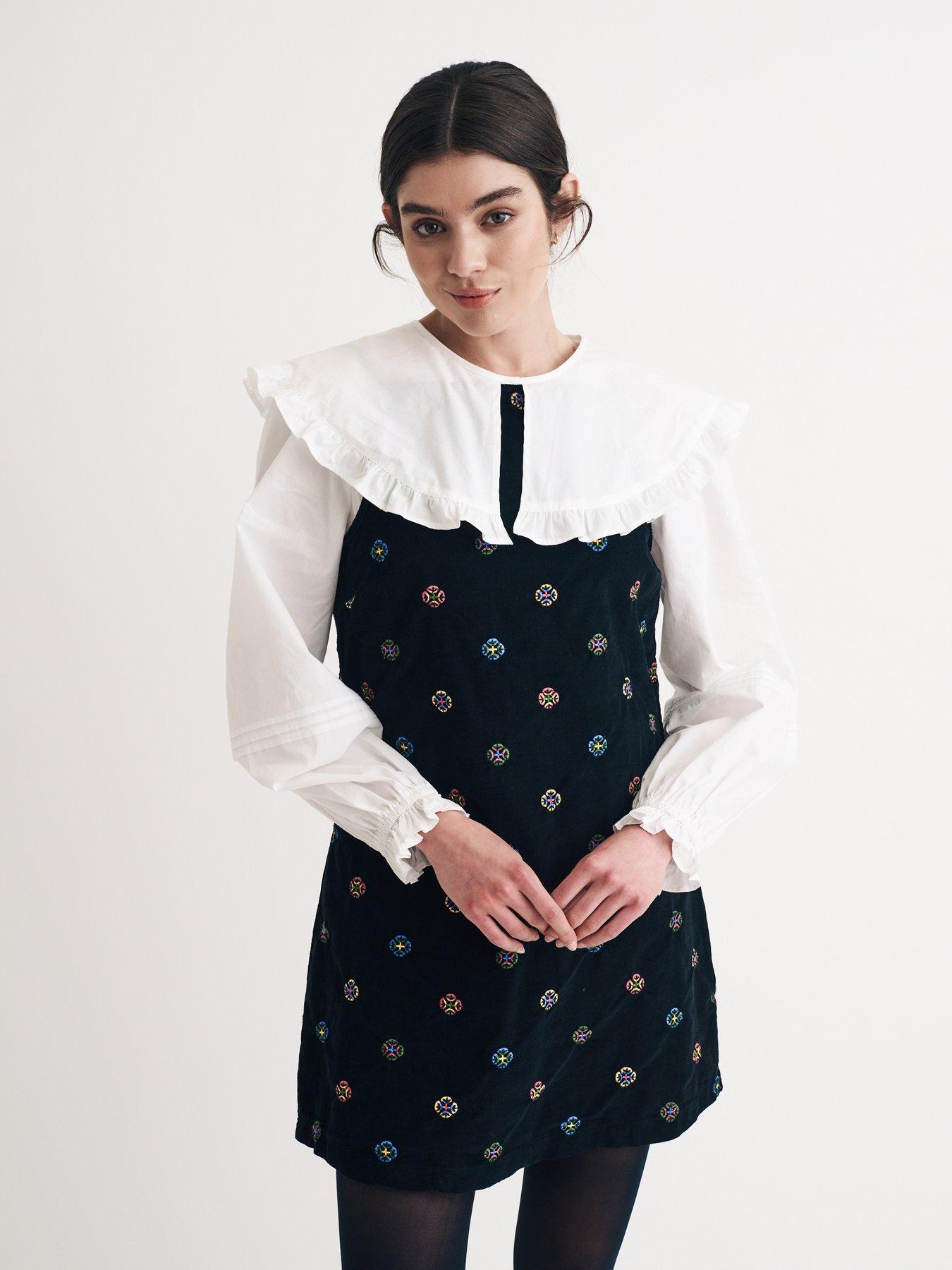 nobodys-child-embroidered-cord-mini-dress-blackfront