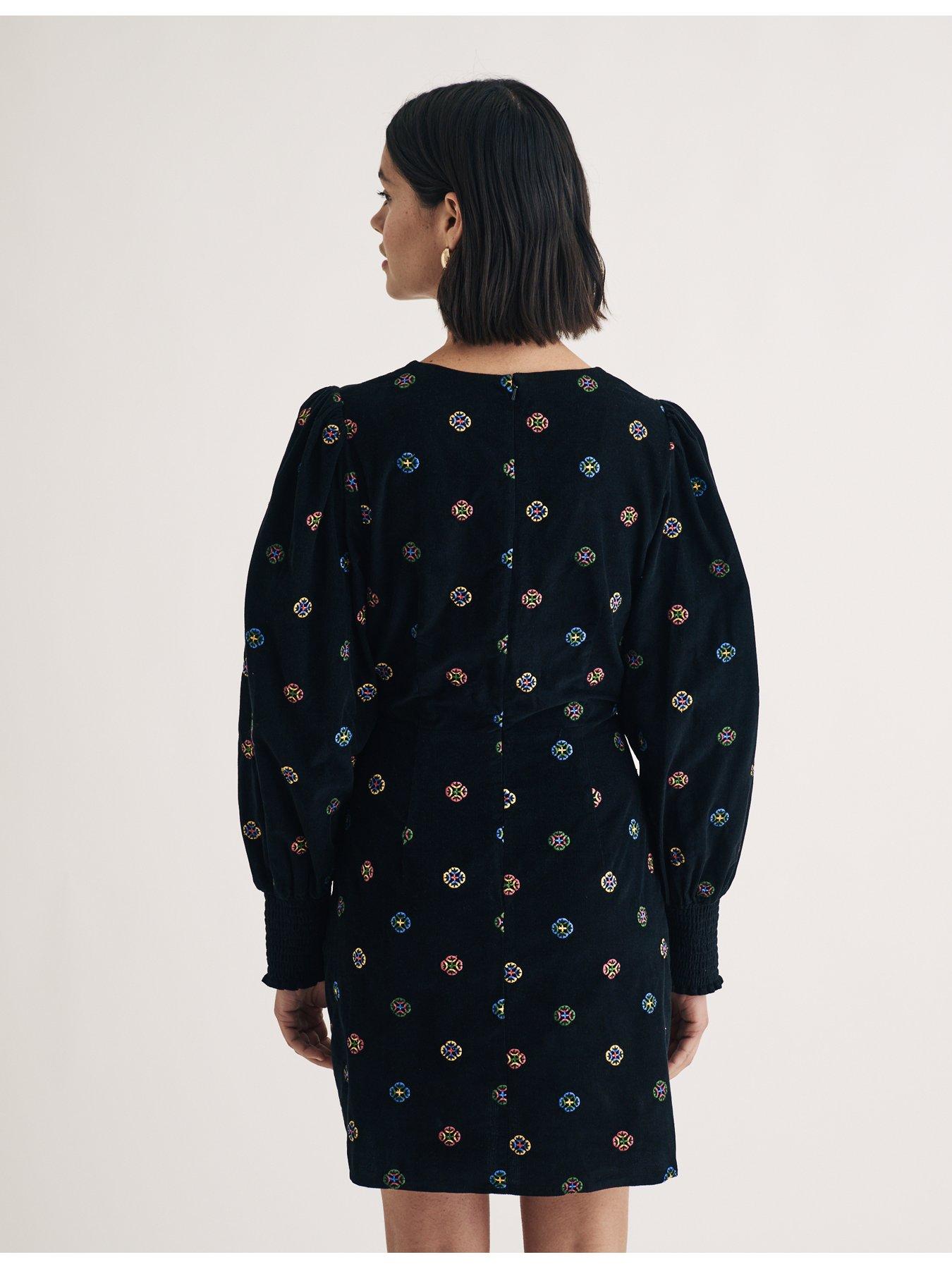 nobodys-child-embroidered-long-sleeve-cord-mini-dress-blackstillFront