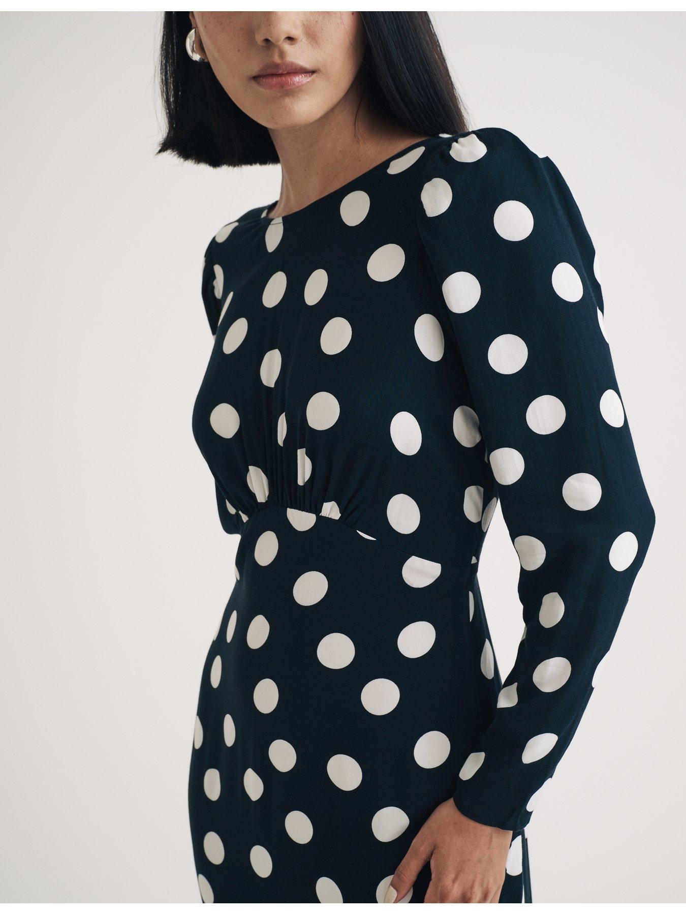 long sleeve polka dot midi dress Lovely Black Polka Dot Dress - Midi Dress - Long Sleeve Dress