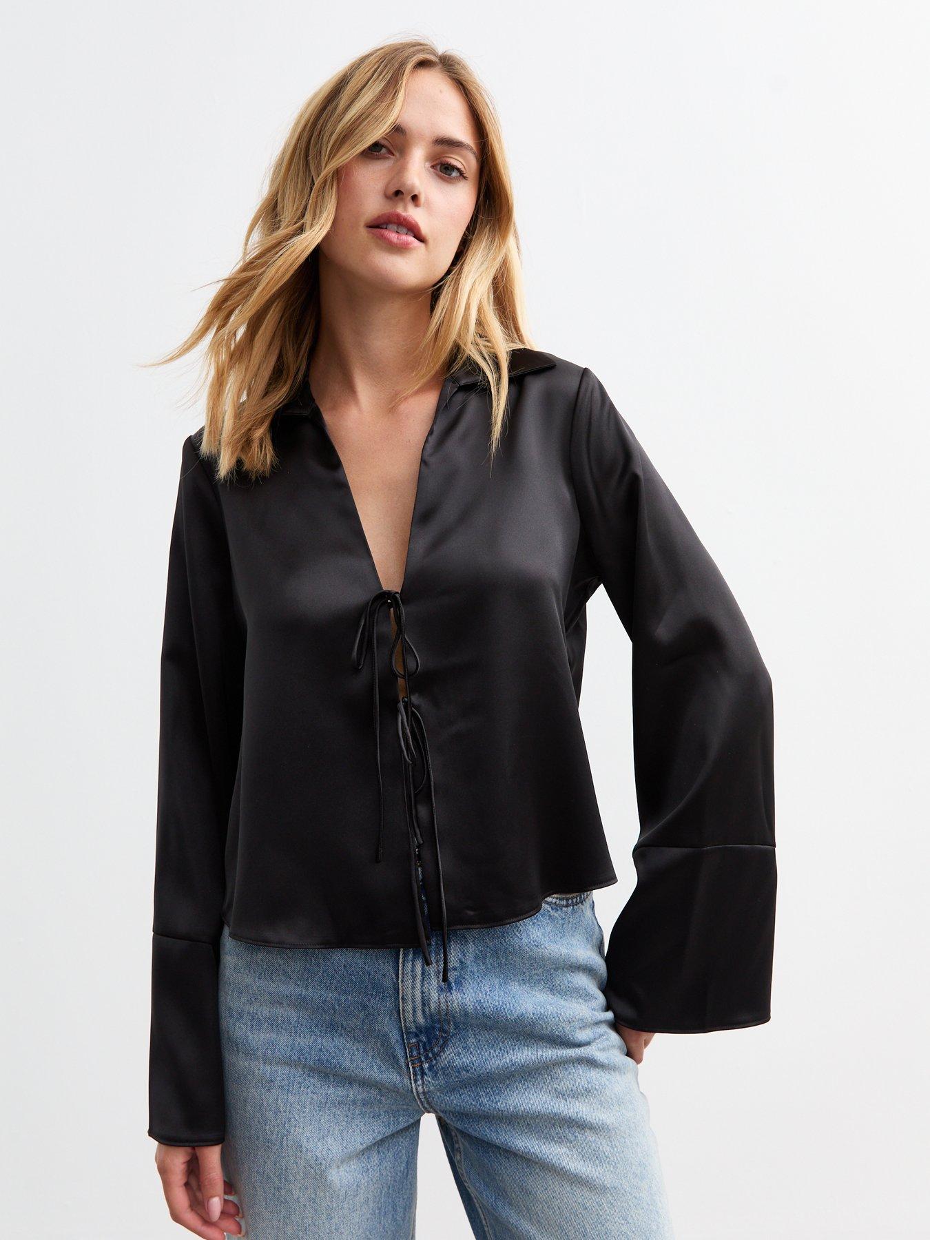 Image of New Look Satin Tie Front Shirt - Black