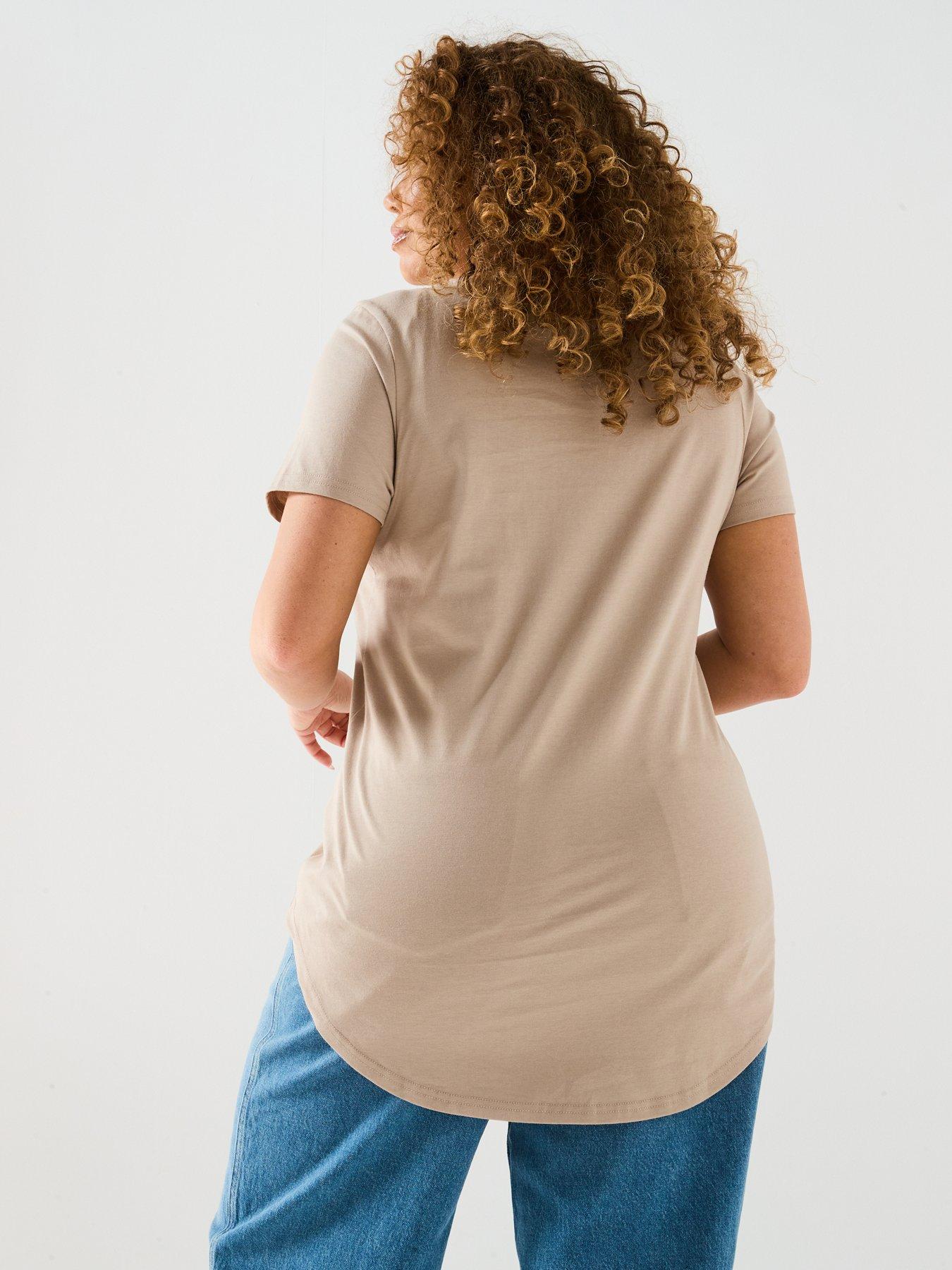 Image 2 of 6 of V by Very Curve Scoop Hem Crew Neck T-Shirt - Beige