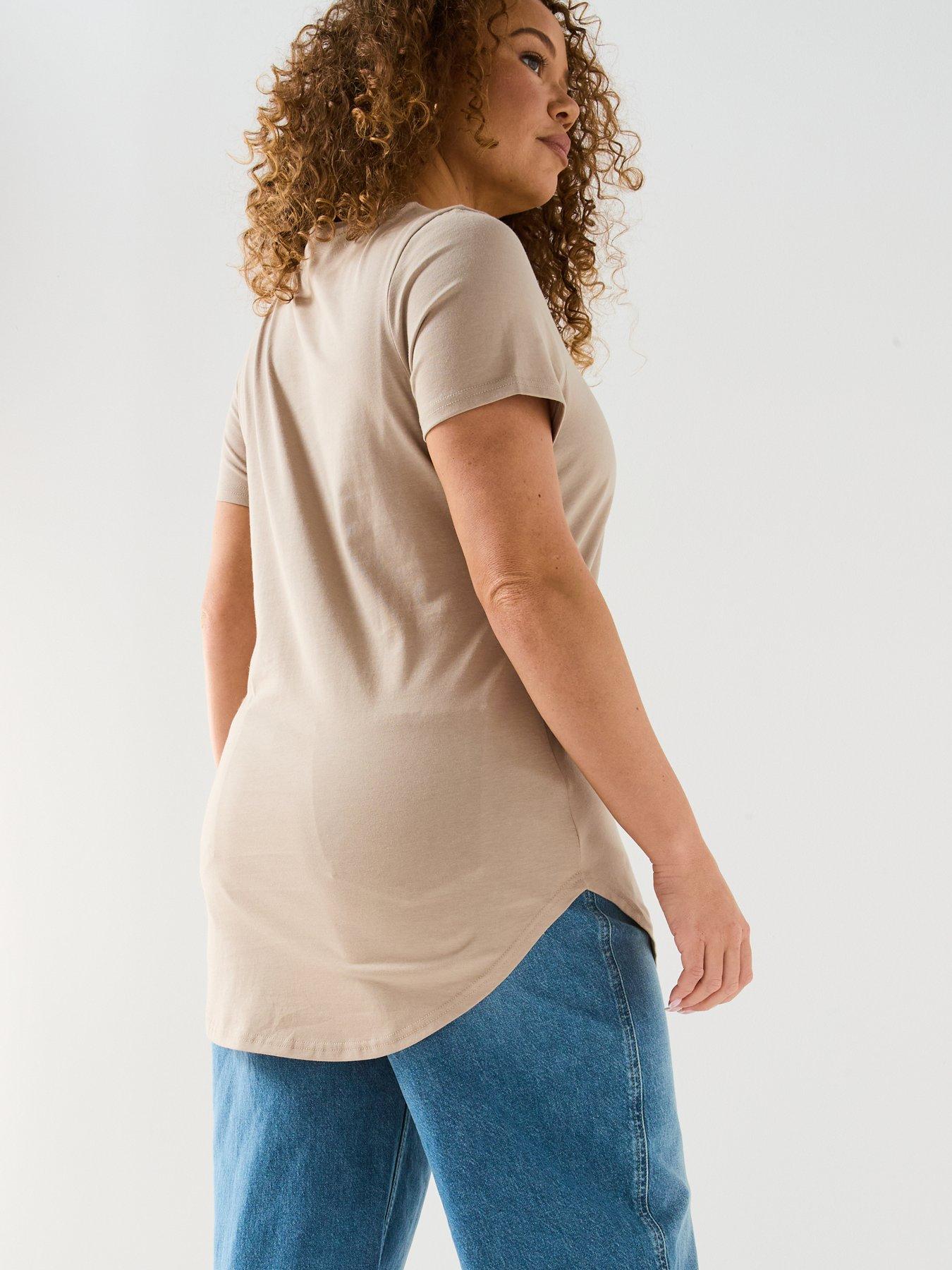 Image 6 of 6 of V by Very Curve Scoop Hem Crew Neck T-Shirt - Beige
