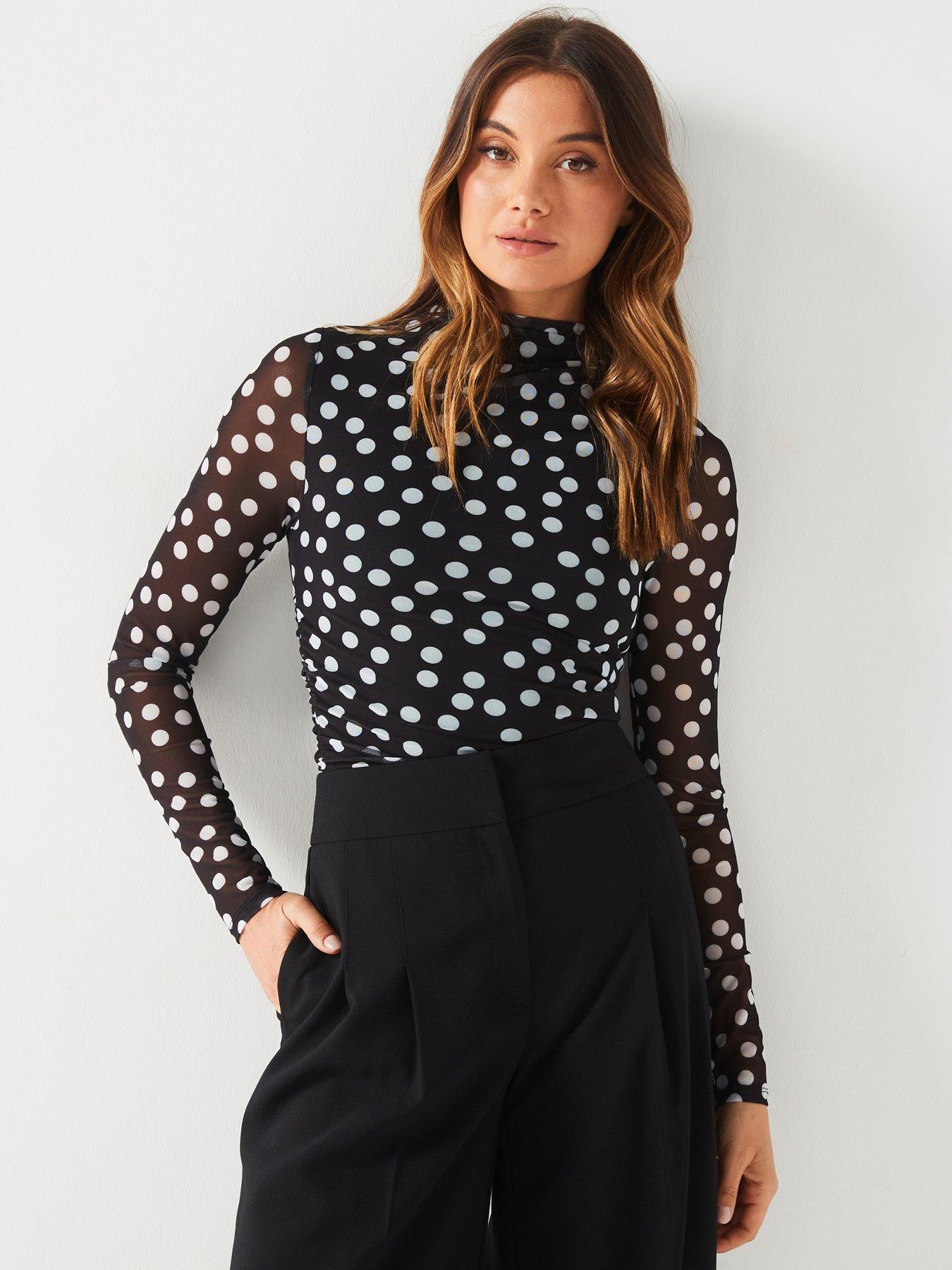Image of V by Very Ruched Tulle Long Sleeve Top - Mono Print