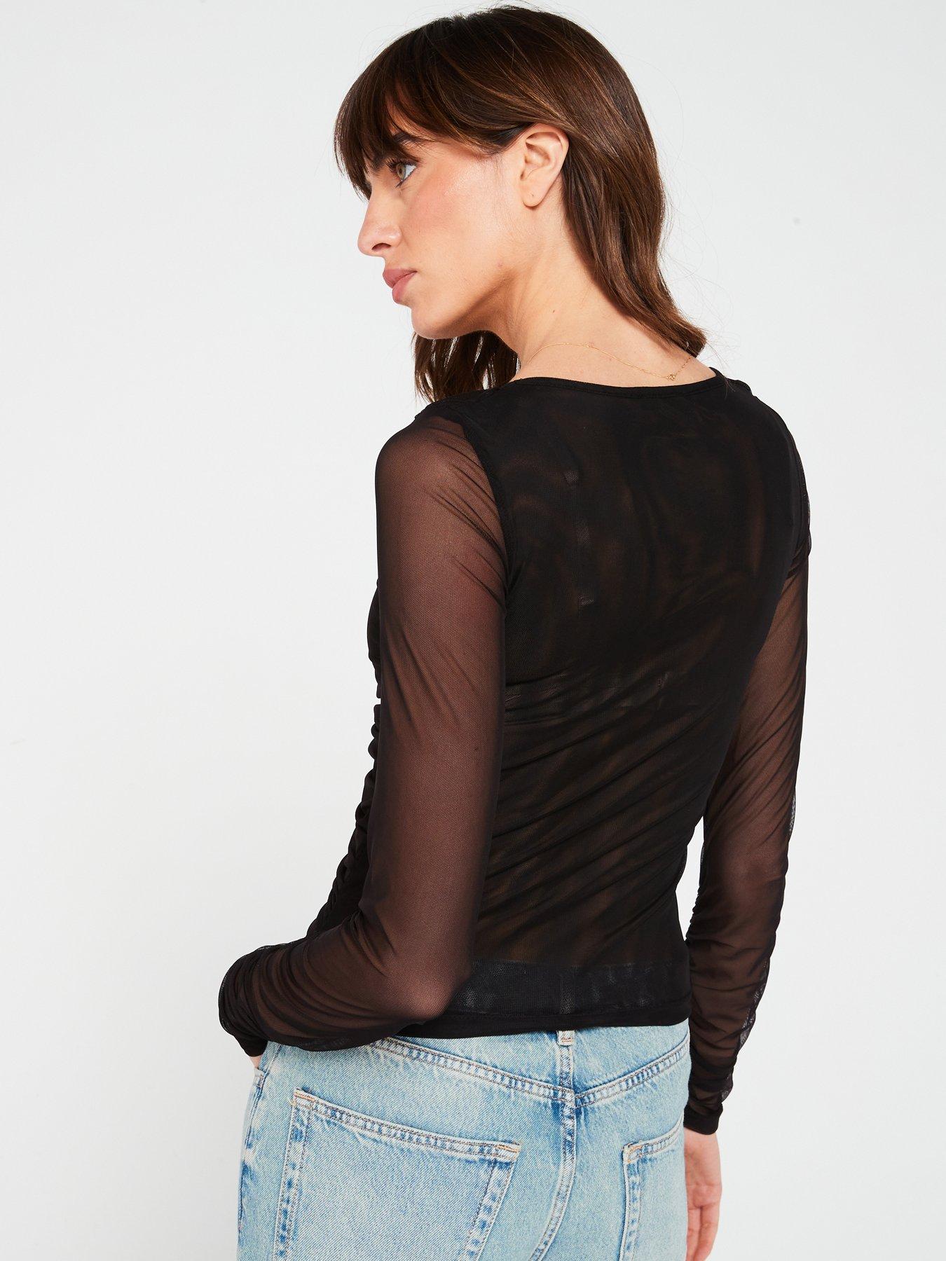 v-by-very-ruched-tulle-button-up-top-blackstillFront