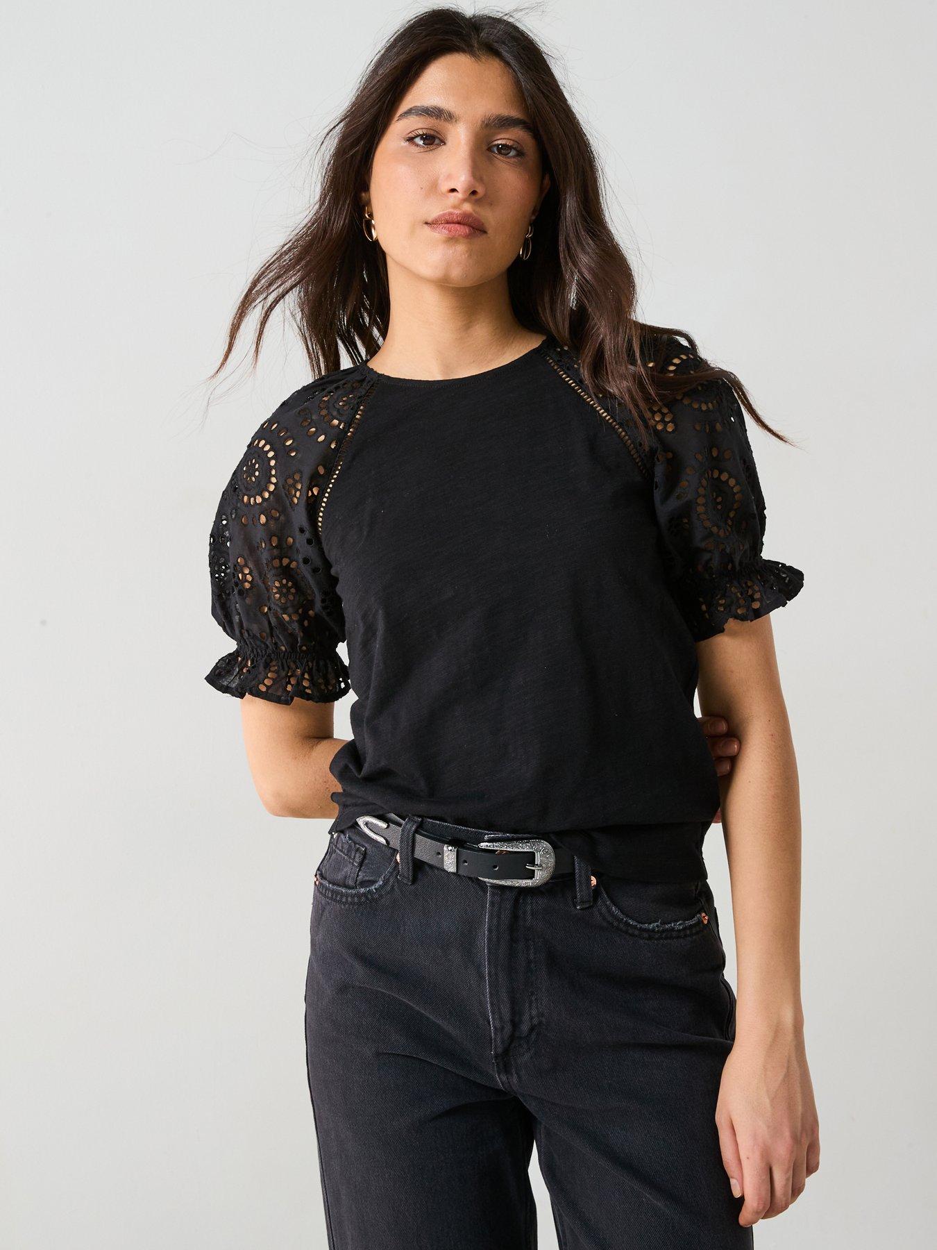 v-by-very-shiffley-sleeve-t-shirt-blackfront