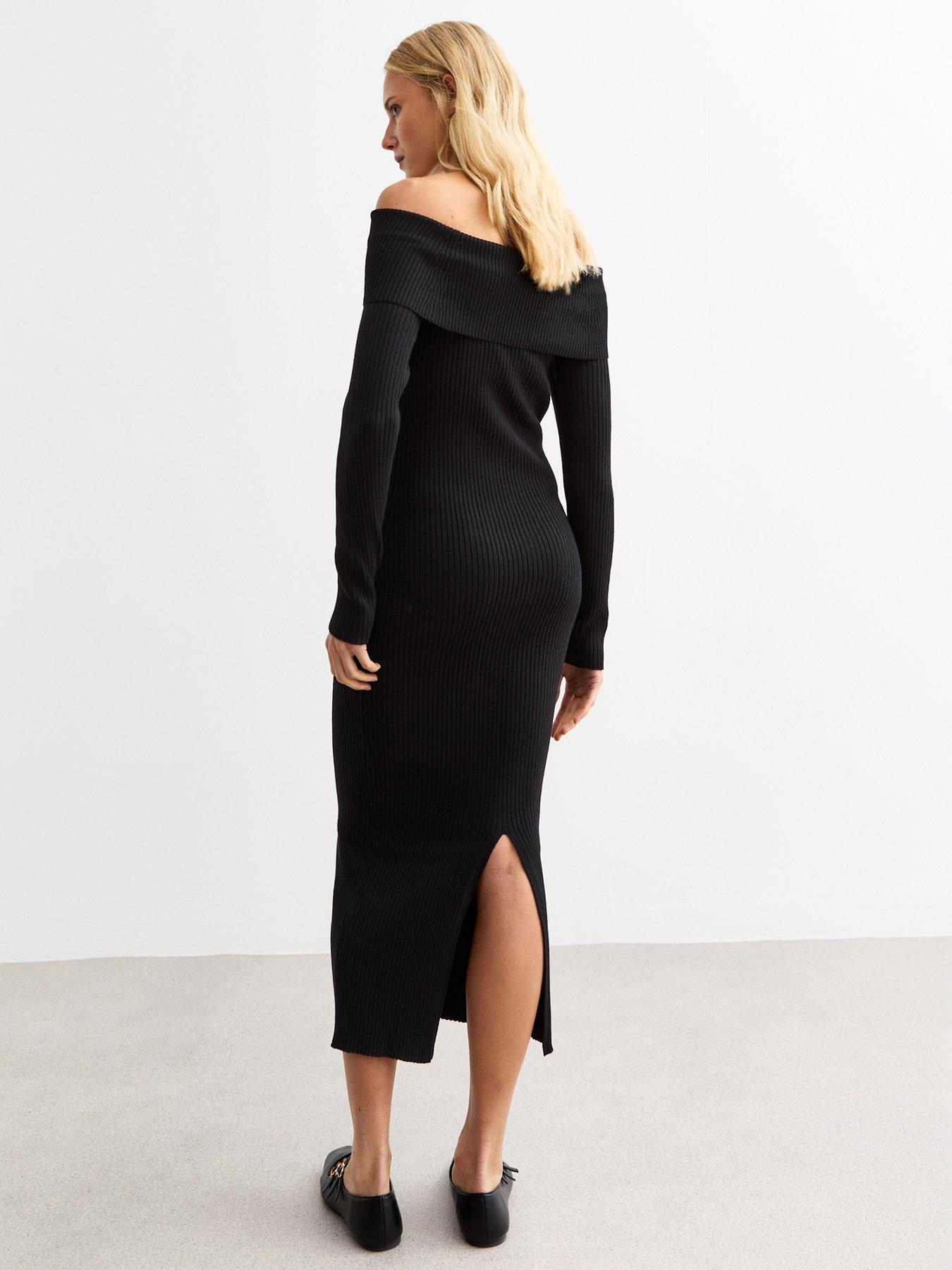 new-look-ribbed-bardot-long-sleeved-midi-dress-blackstillFront