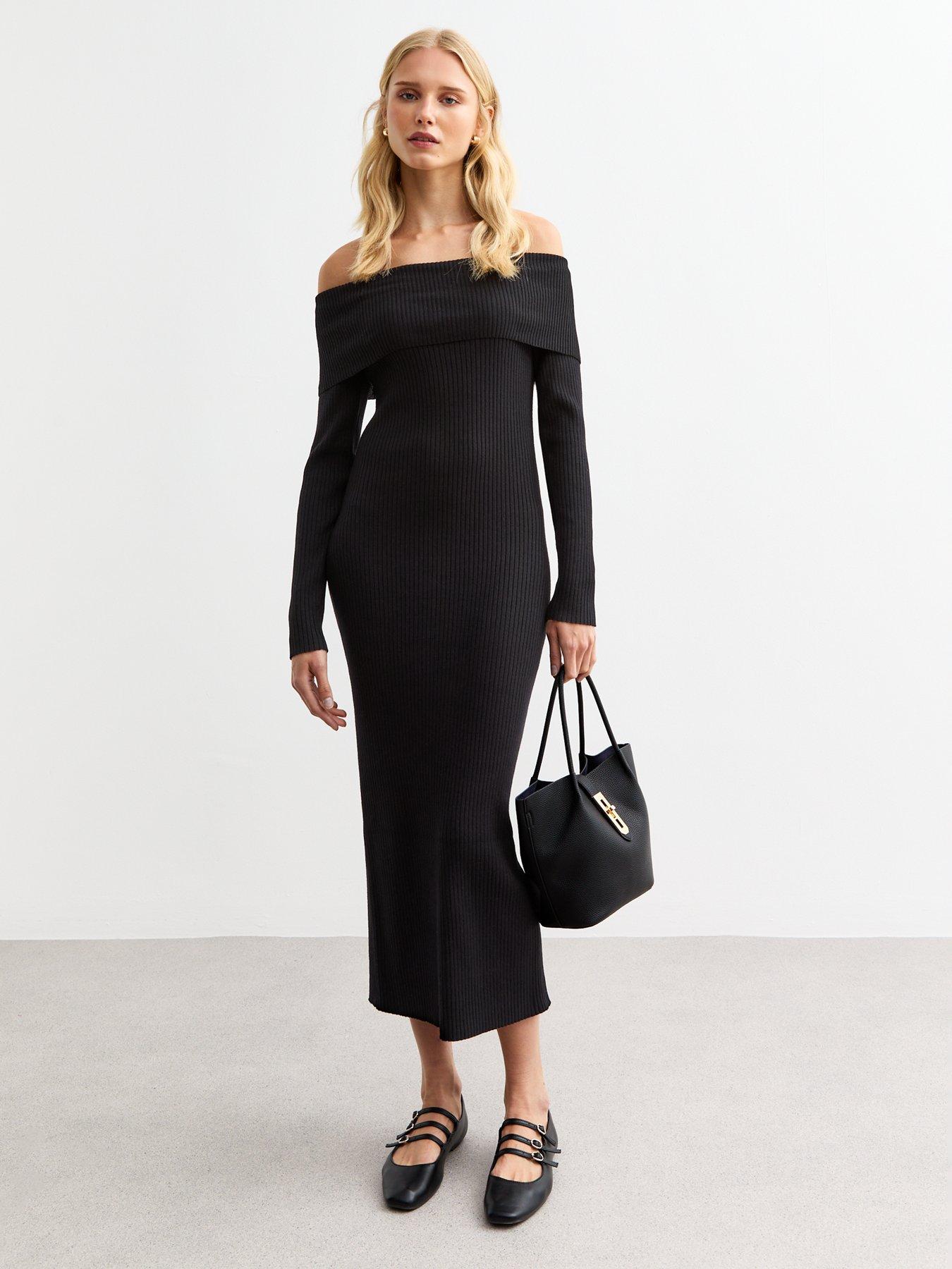 new-look-ribbed-bardot-long-sleeved-midi-dress-blackback