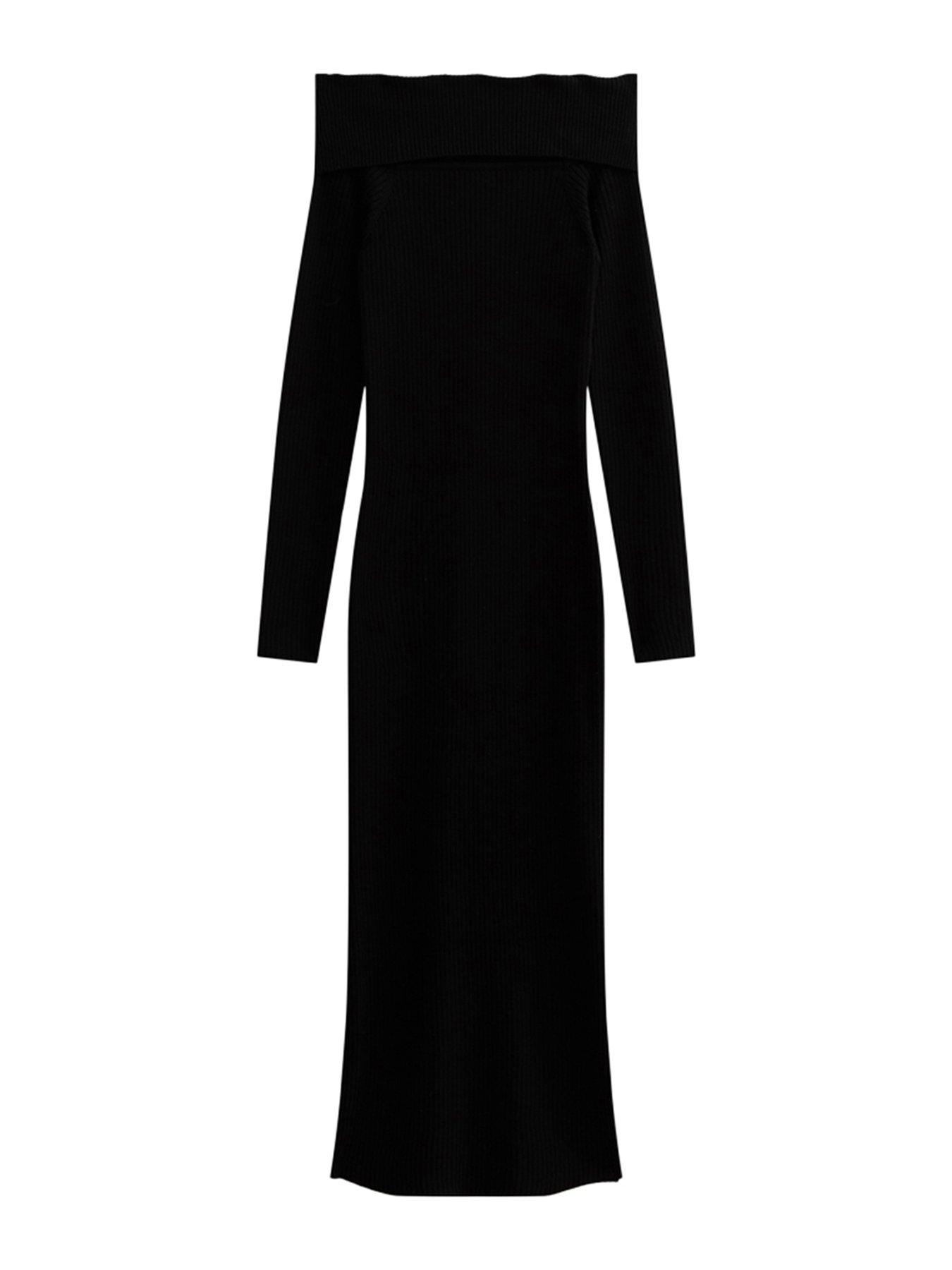 new-look-ribbed-bardot-long-sleeved-midi-dress-blackdetail