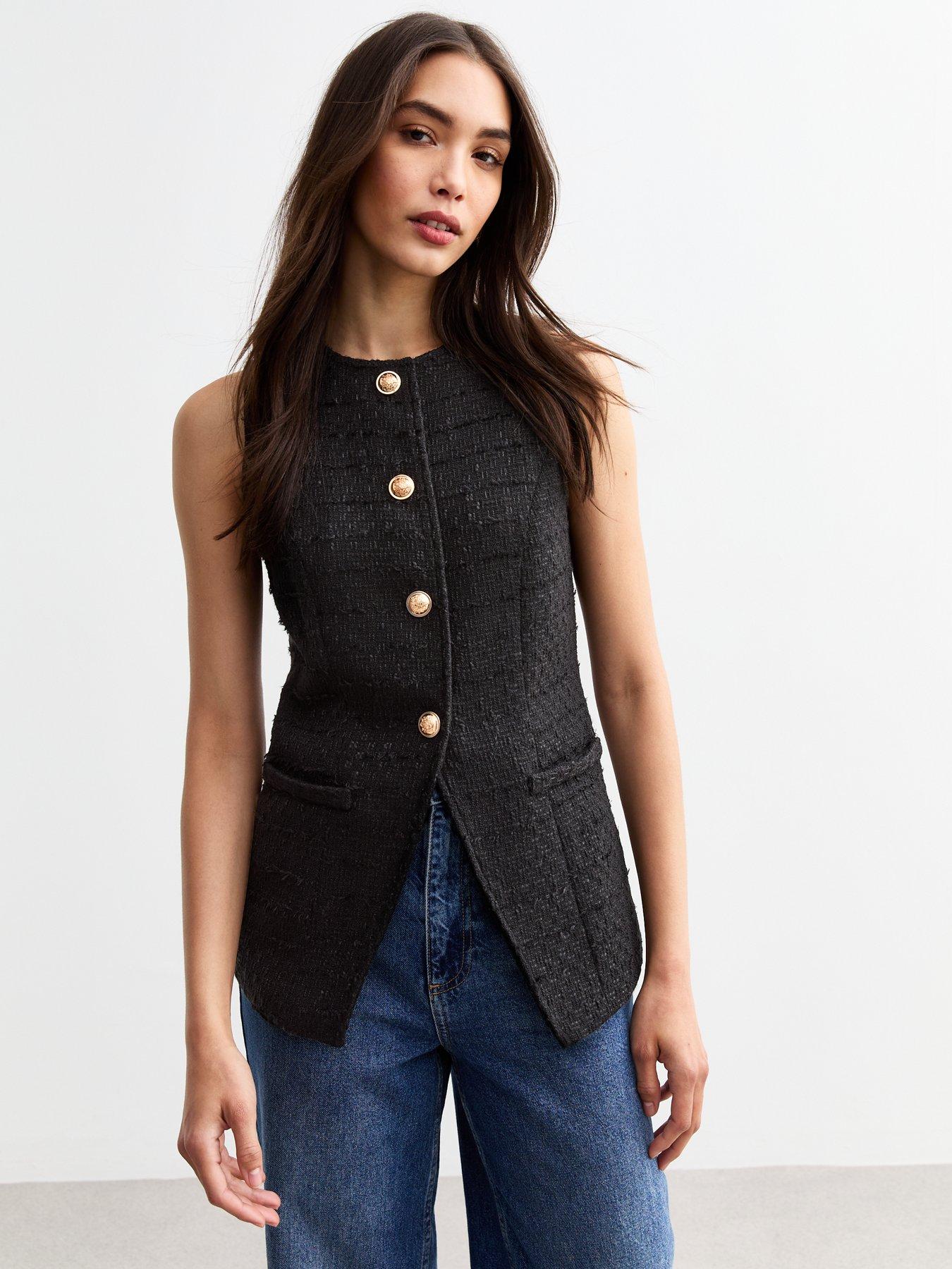 New Look Button Up Bouclé Waistcoat Black Very Ireland